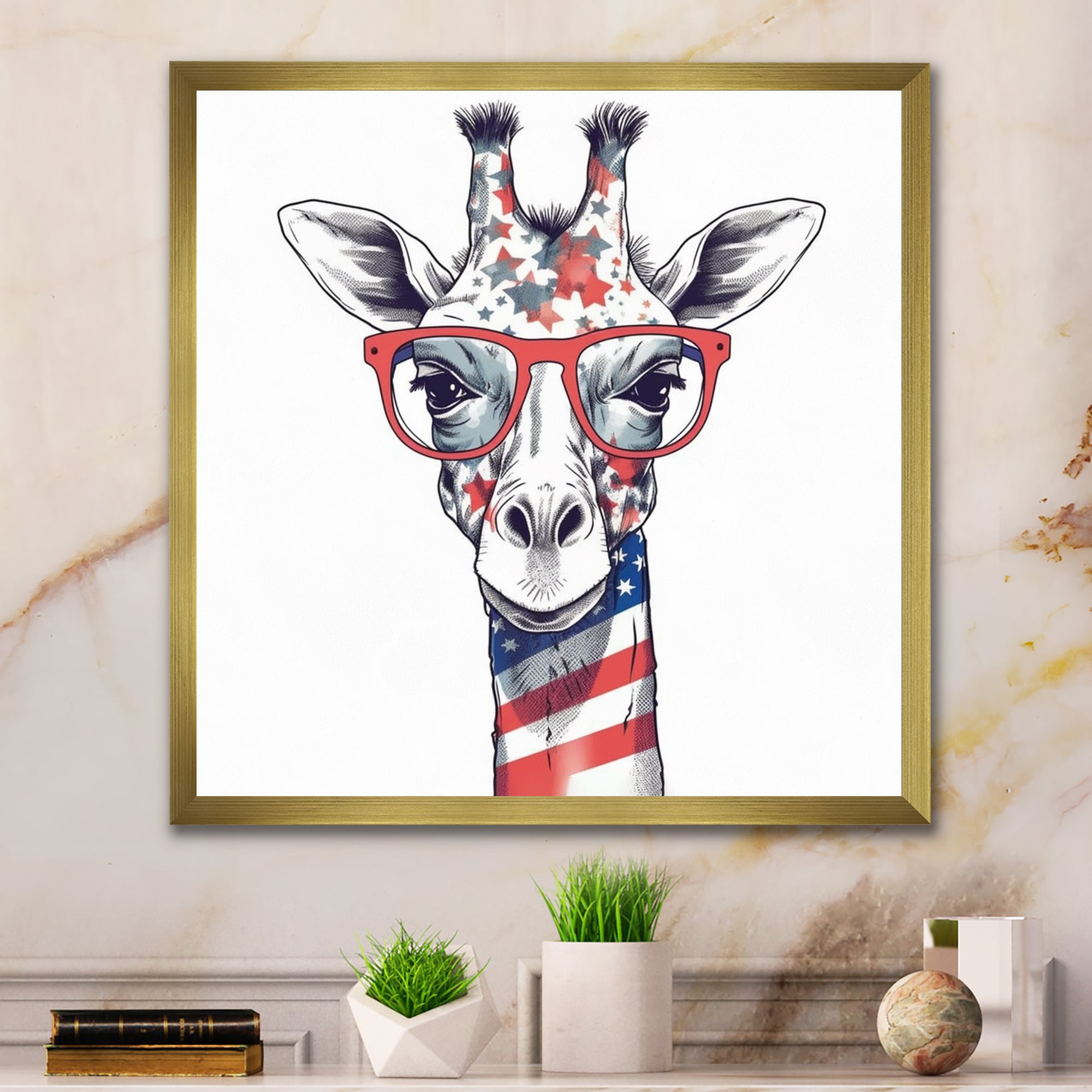 Red Blue Giraffe With Glasses - Giraffe Canvas Wall Art