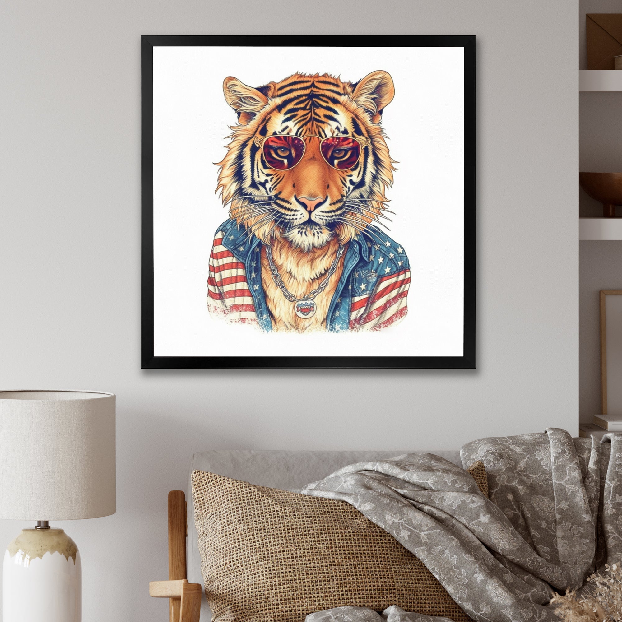 Orange Blue Tiger With Sunglasses - Tiger Fashion Wall Decor