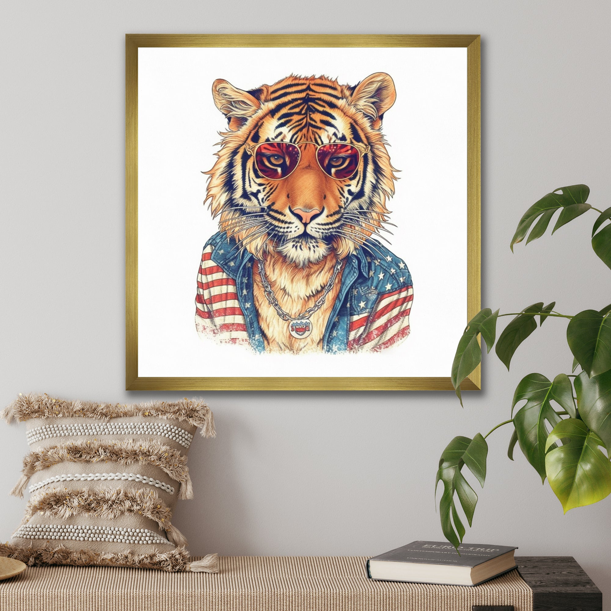 Orange Blue Tiger With Sunglasses - Tiger Fashion Wall Decor