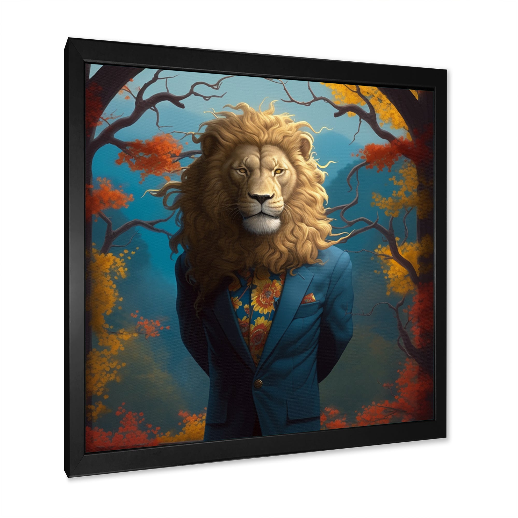 Yellow Blue Lion In Suit - Yellow Lion Wall Art