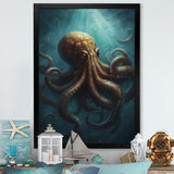Brown Blue Octopus Under The Sea - Brown Octopus Wall Art