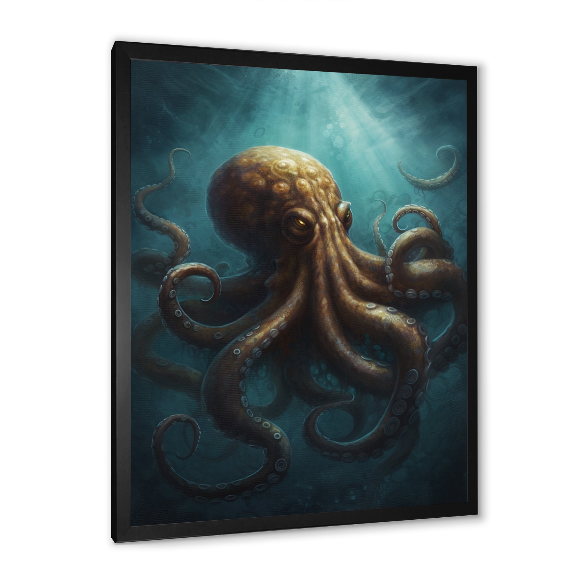 Brown Blue Octopus Under The Sea - Brown Octopus Wall Art