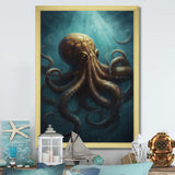 Brown Blue Octopus Under The Sea - Brown Octopus Wall Art