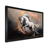 White Pink horse On The Run - Horse Framed Canvas Art