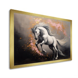 White Pink horse On The Run - Horse Framed Canvas Art