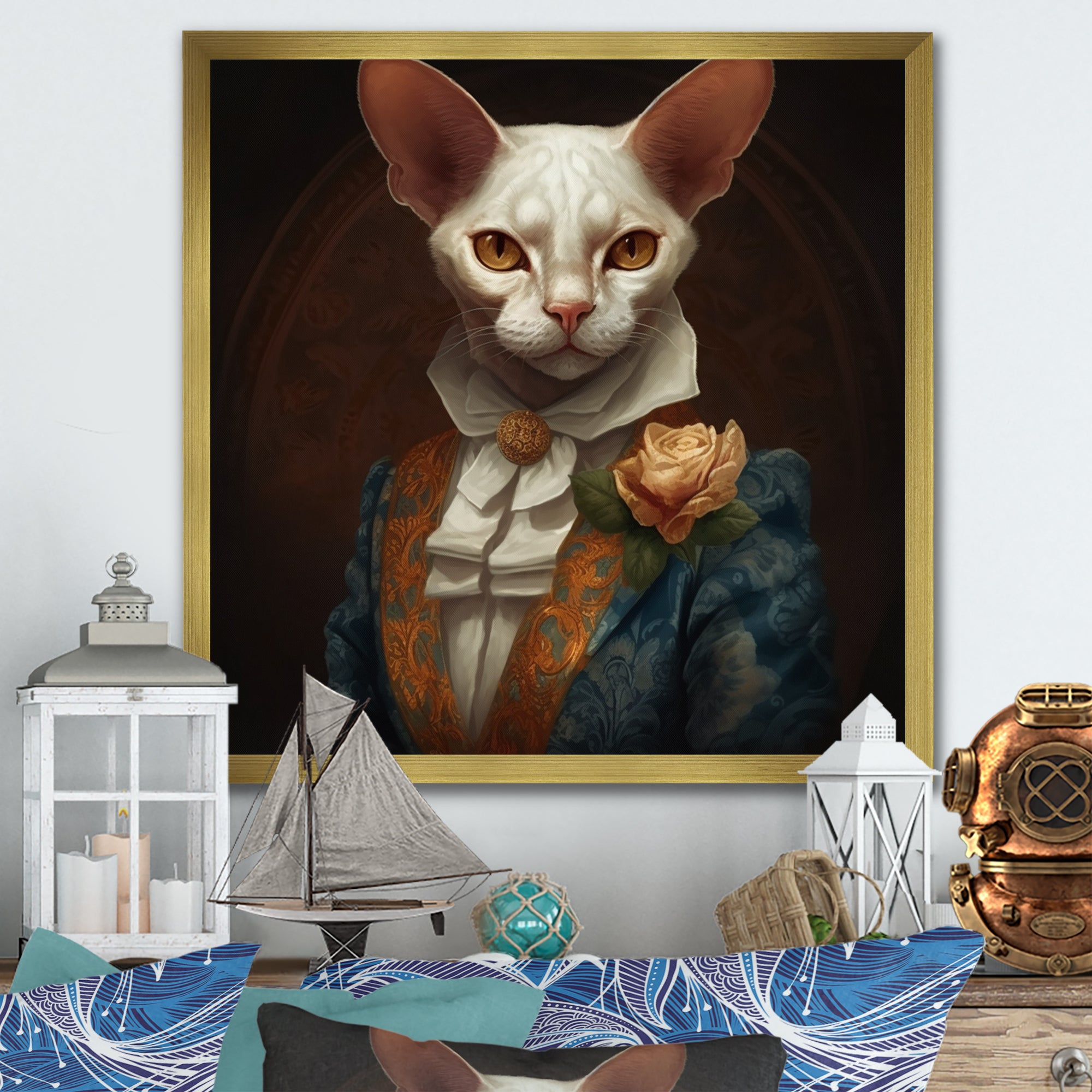 White Fancy Cat - Cat Large Canvas Wall Art