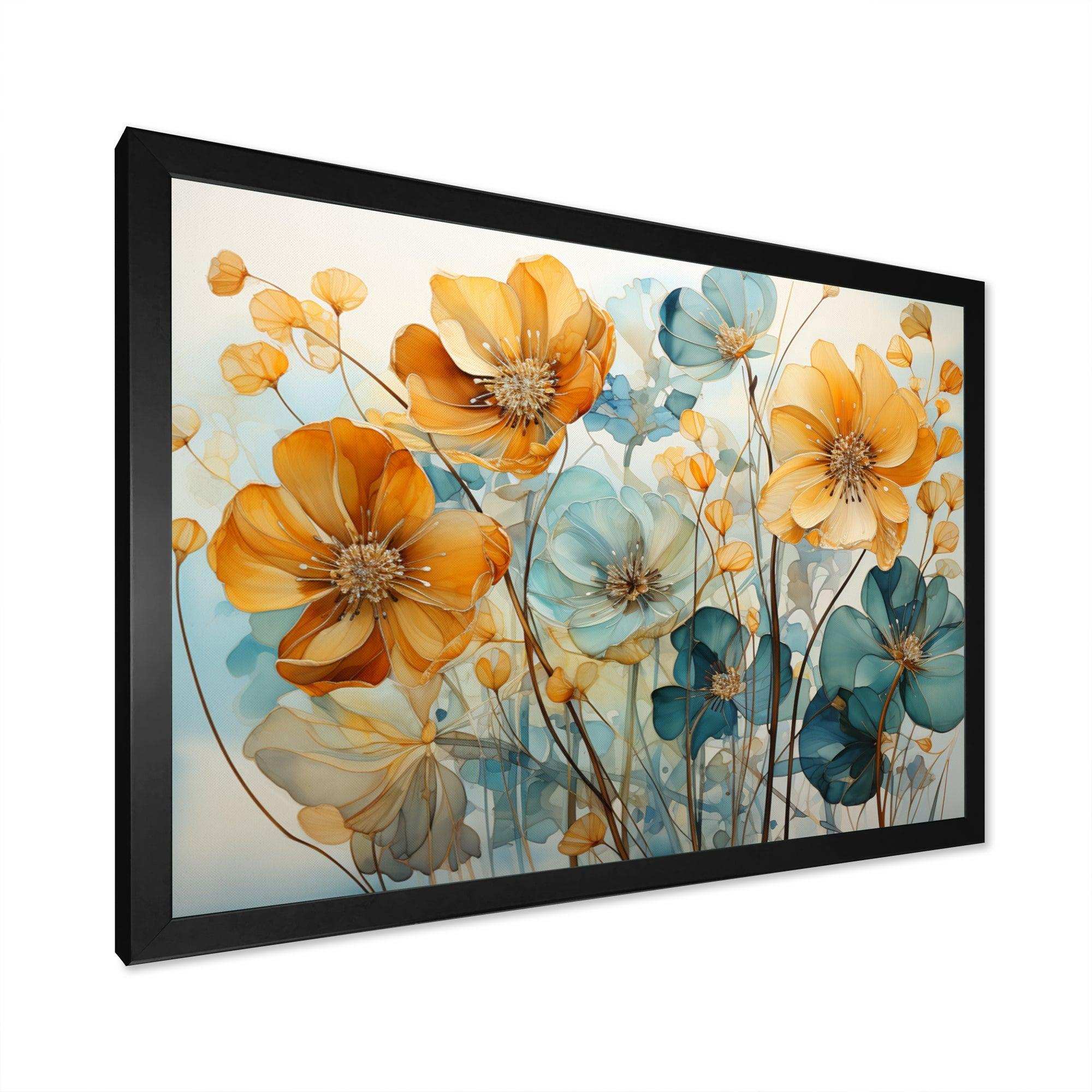 Teal Orange Botanical Fragments I - Abstract Canvas Wall Art
