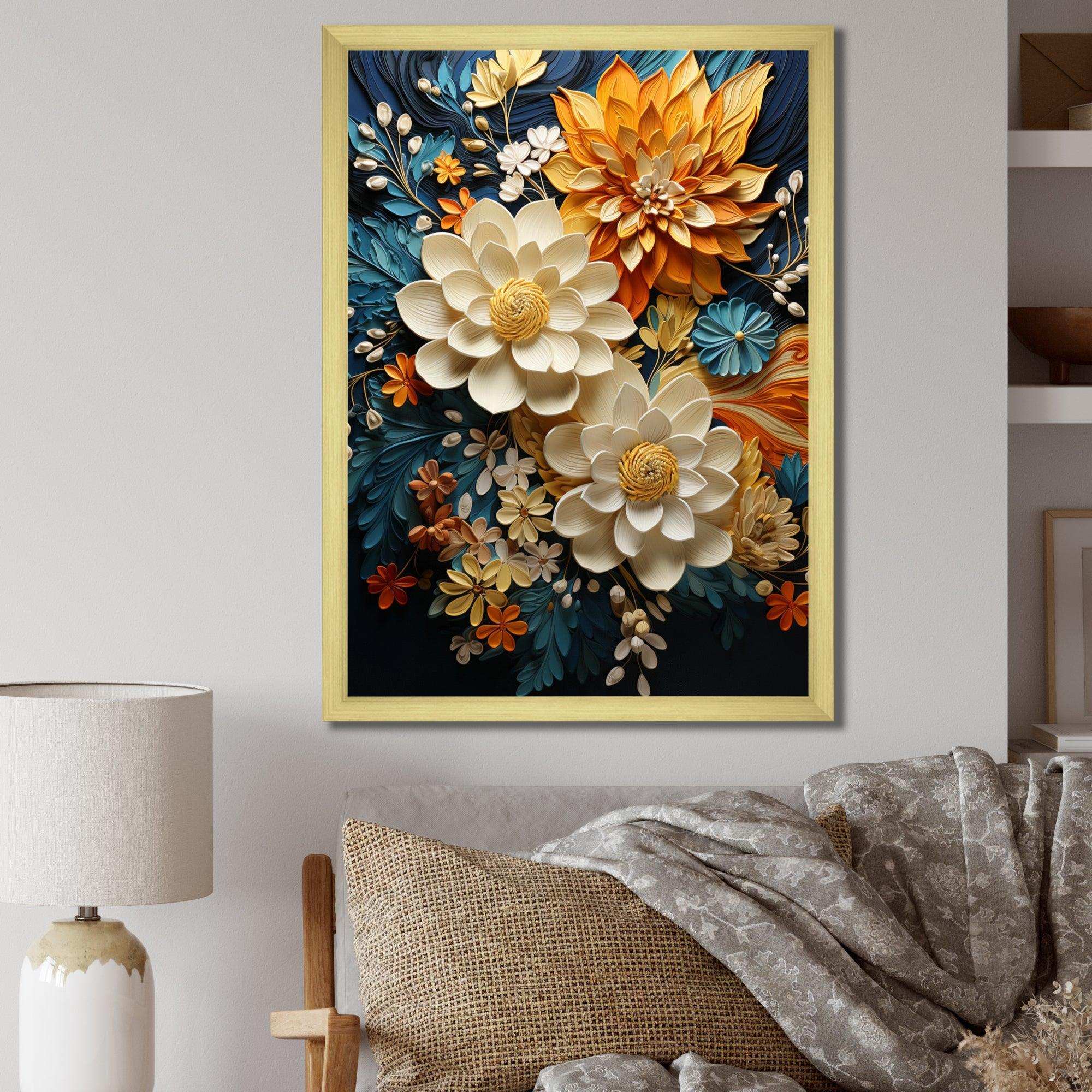 Orange Teal Botanical Whirlwind II - Abstract Canvas Wall Art