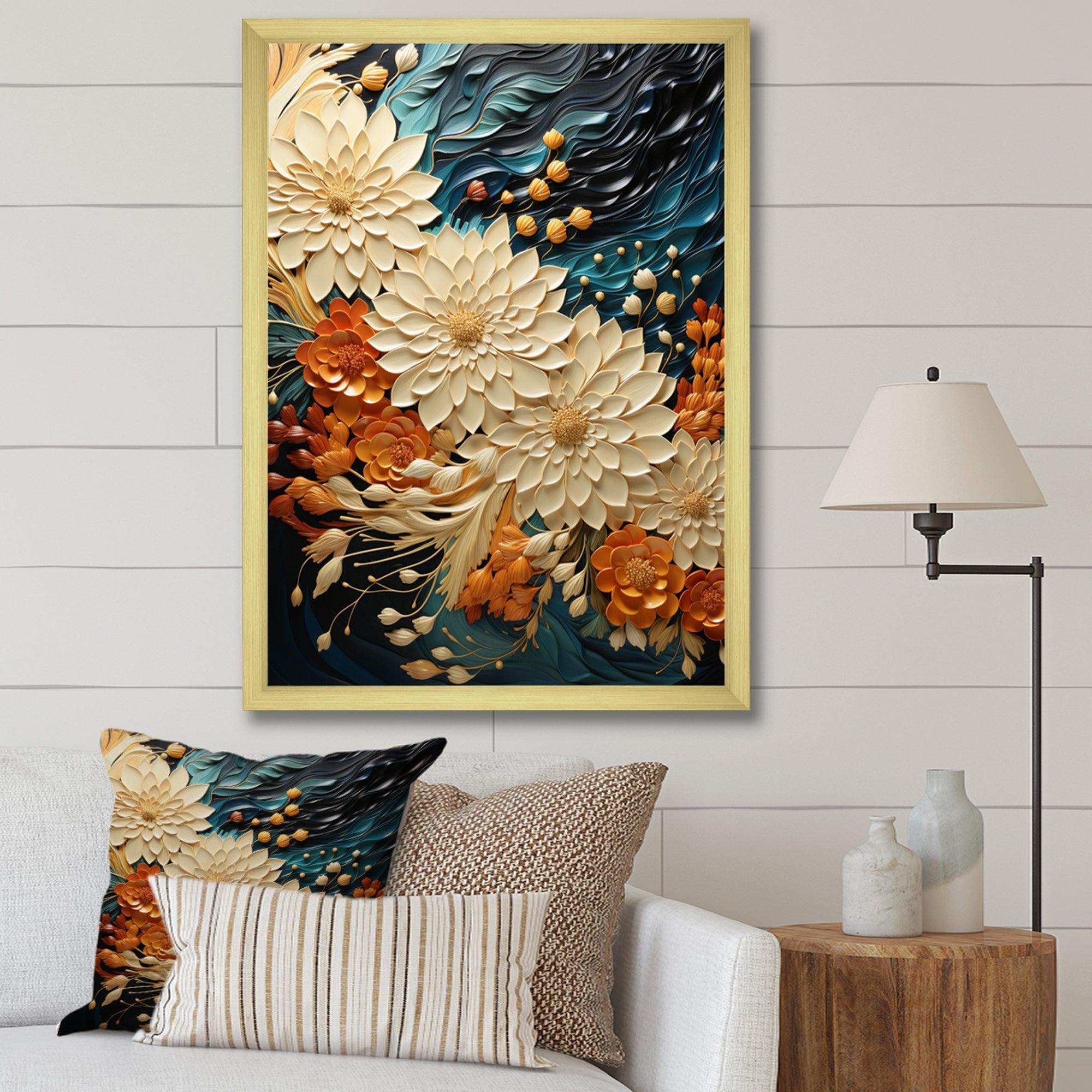IDesignart Orange Teal Botanical Whirlwind III - Abstract Canvas Wall Art