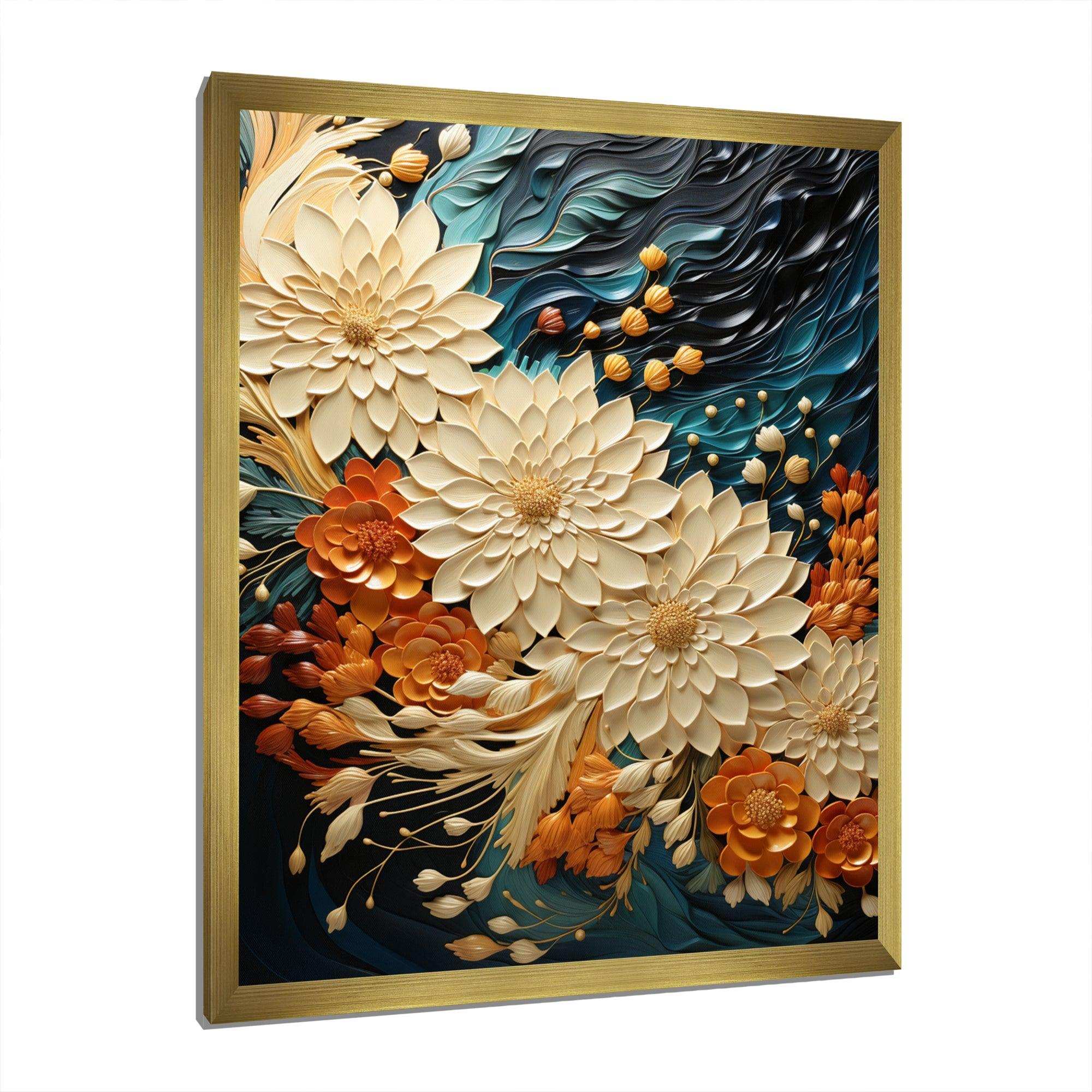 IDesignart Orange Teal Botanical Whirlwind III - Abstract Canvas Wall Art