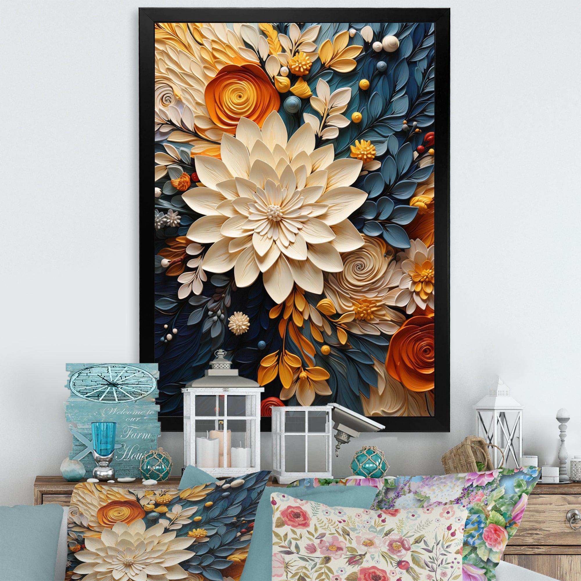 Designart Orange Teal Botanical Whirlwind IV - Abstract Canvas Wall Art