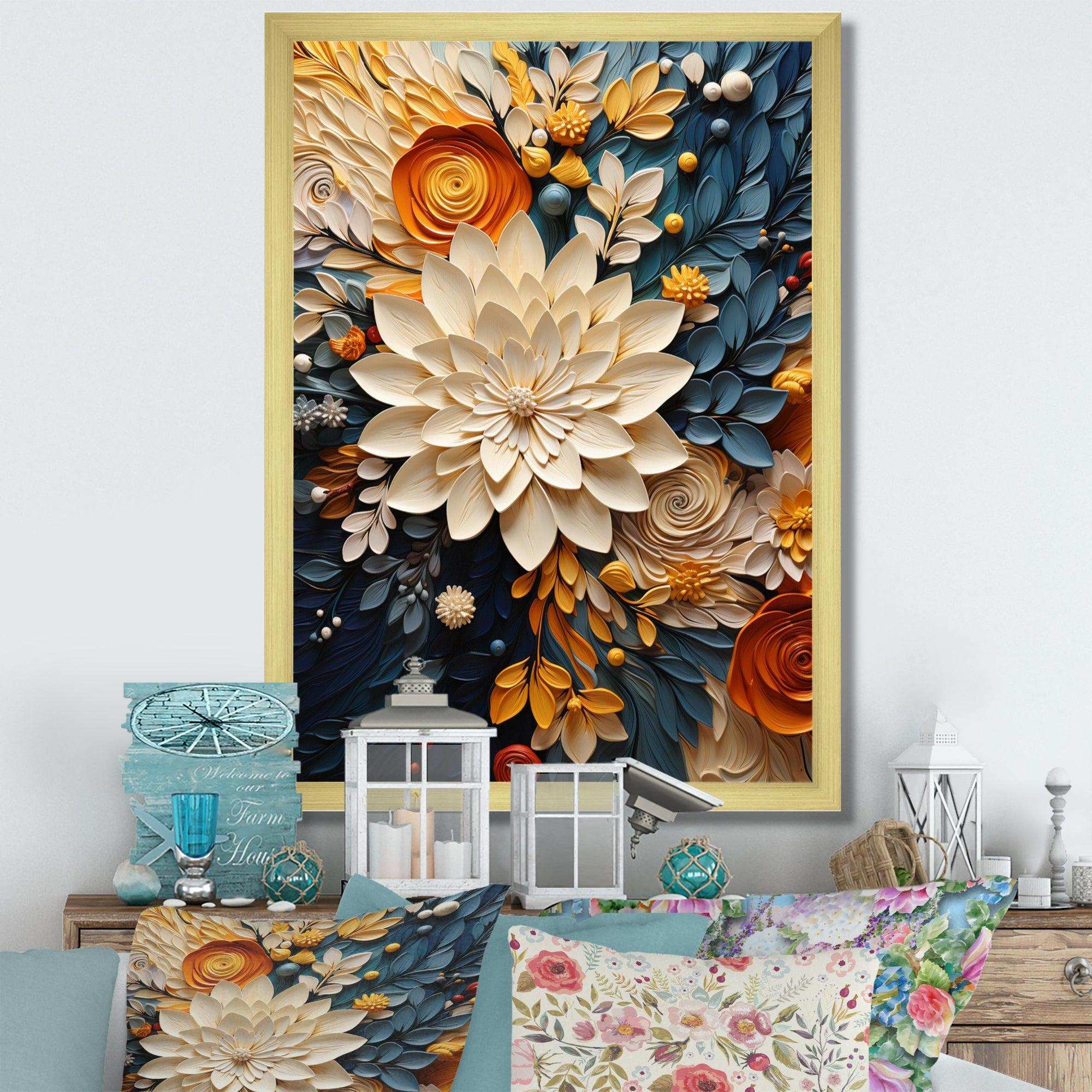 Designart Orange Teal Botanical Whirlwind IV - Abstract Canvas Wall Art
