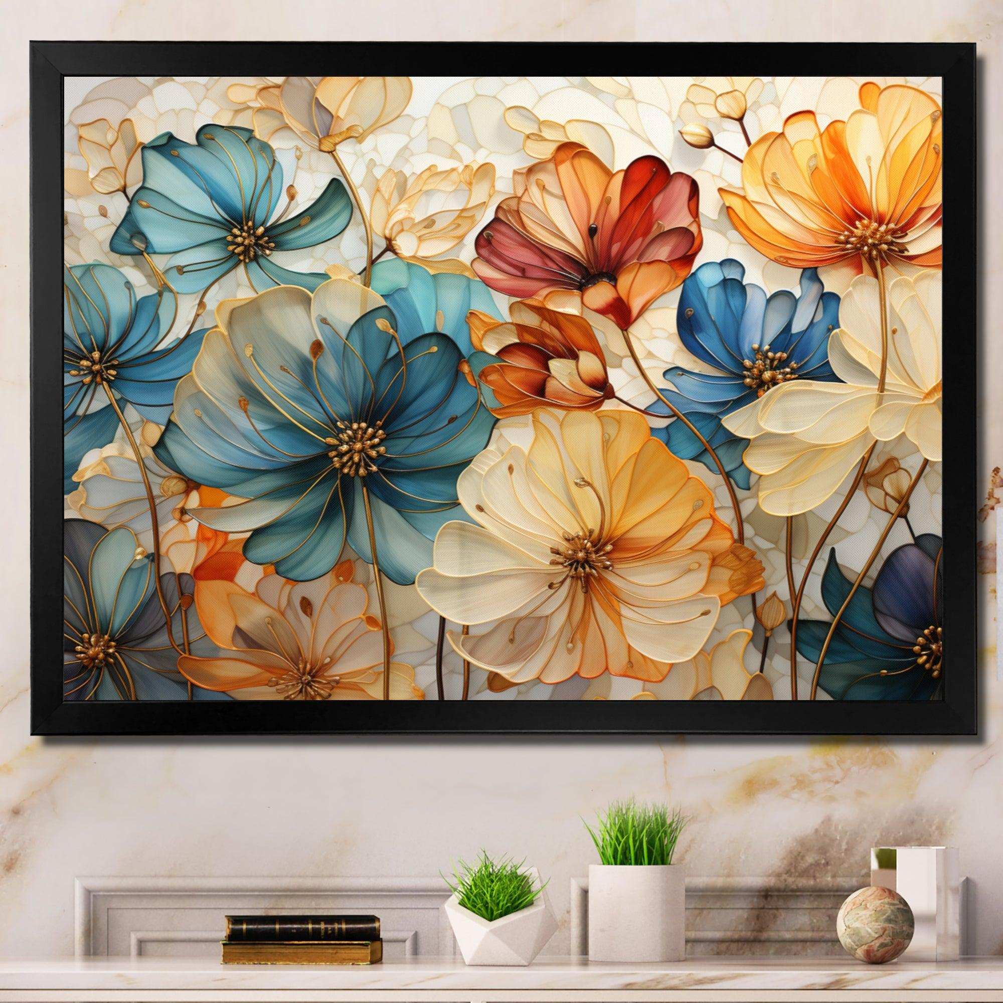 Teal Orange Petal Mosaics II - Abstract Canvas Wall Art