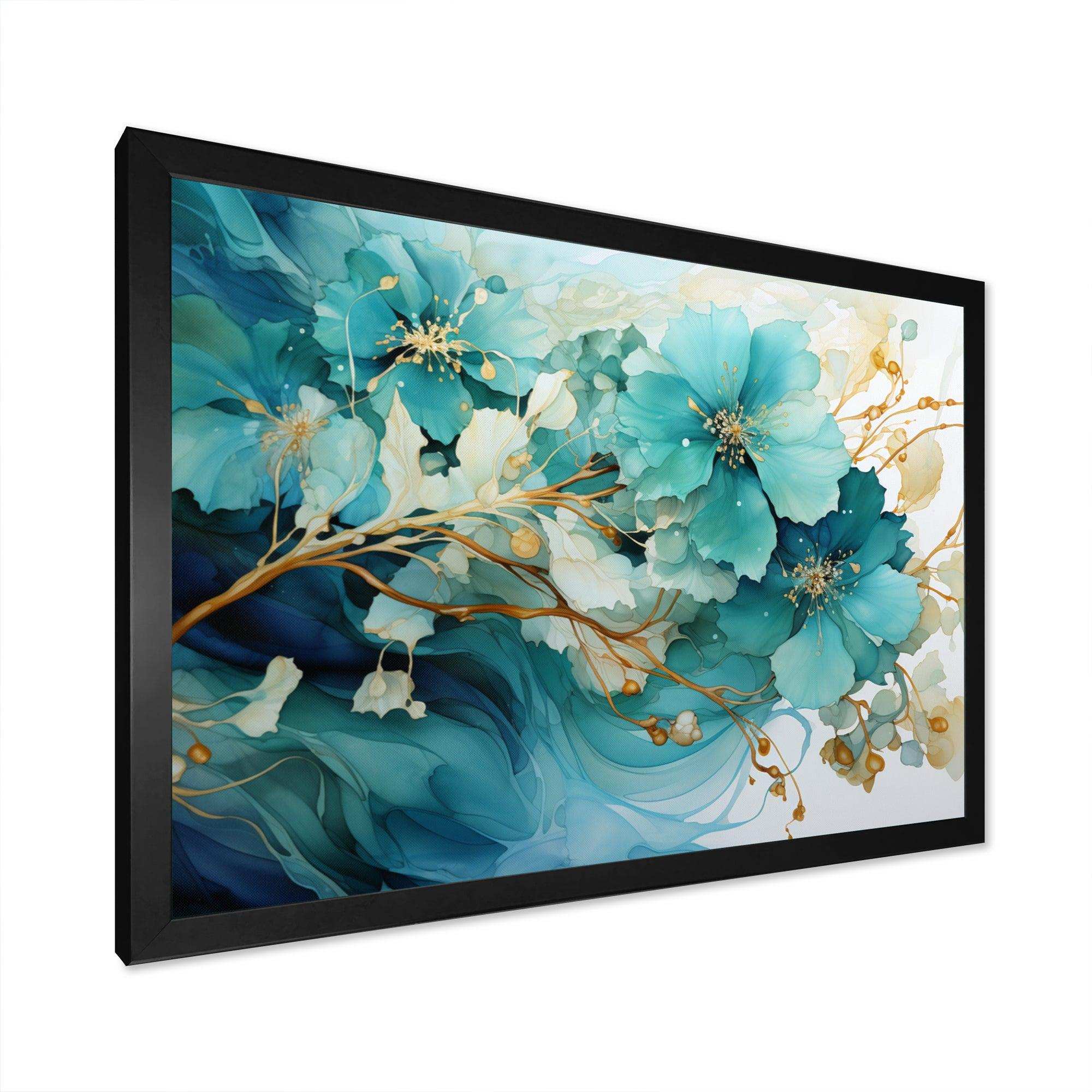 Teal Gold Abstract Fractal Mystic Mirage I - Abstract Canvas Wall Art