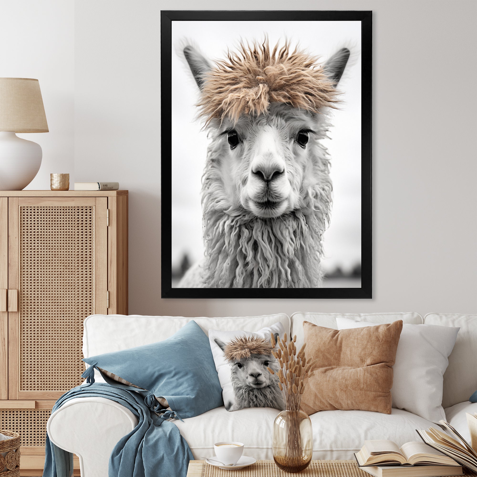 Curious Alpaca - Beige Alpaca Wall Art