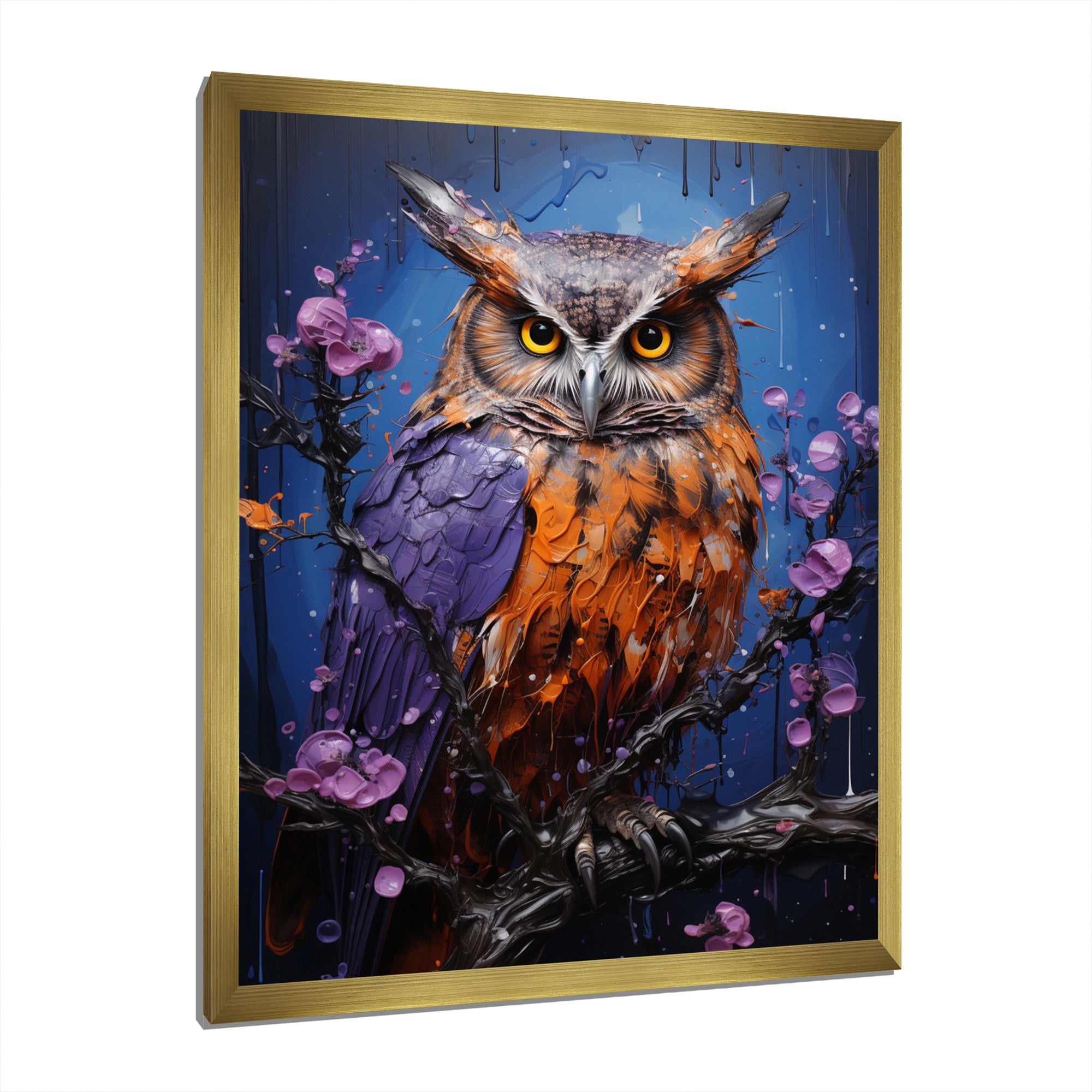 Purple Animal Amethyst Owl Drips - Owl Canvas Wall Art