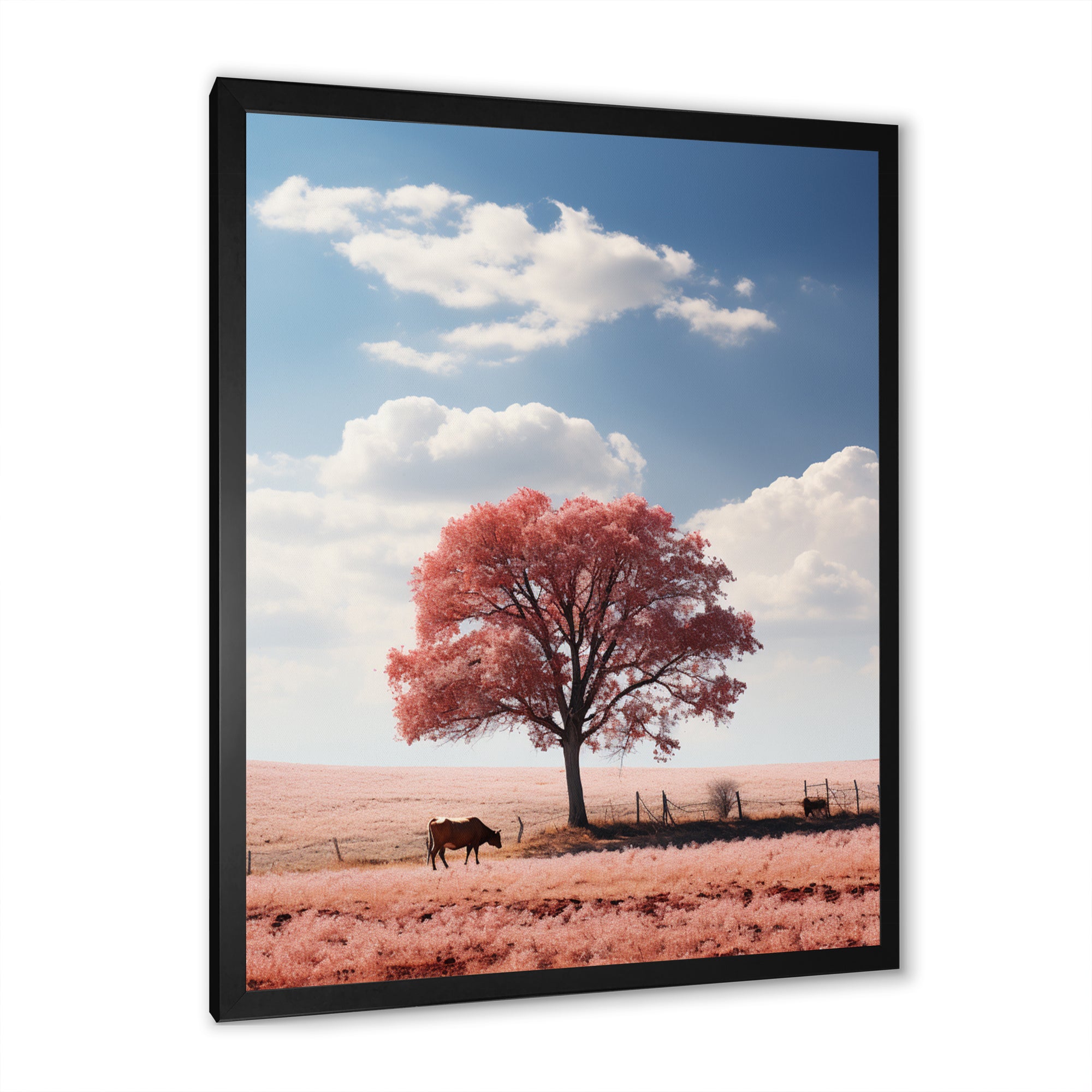 Pink Tree Tranquil Fields - Cow Wall Decor