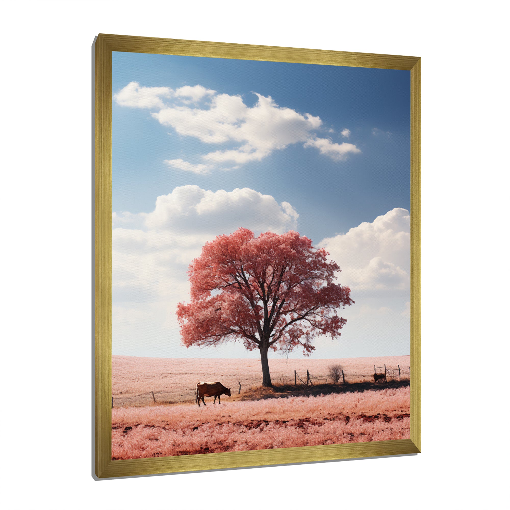 Pink Tree Tranquil Fields - Cow Wall Decor