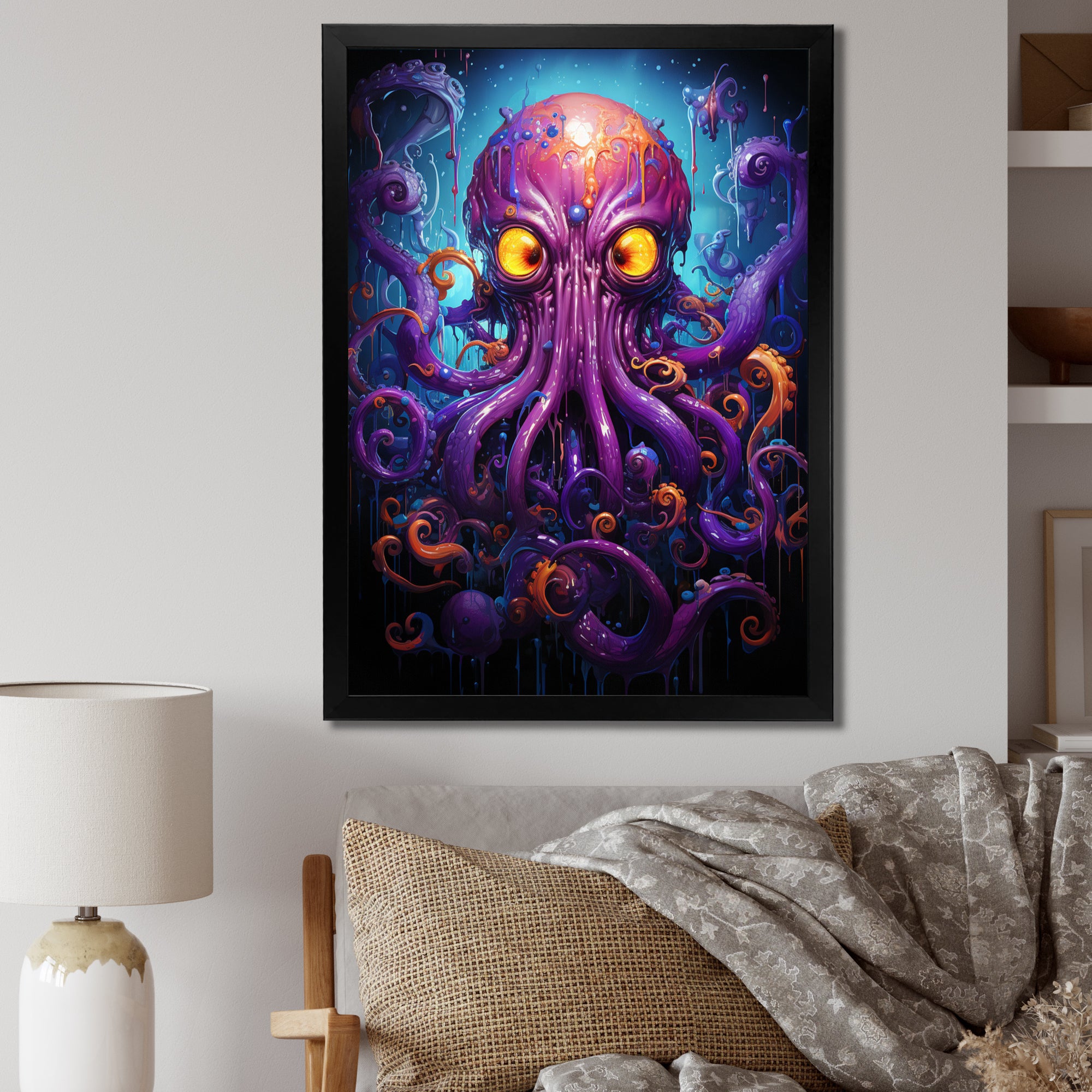 Purple Animal Electric Octopus Drips - Octopus Wall Decor