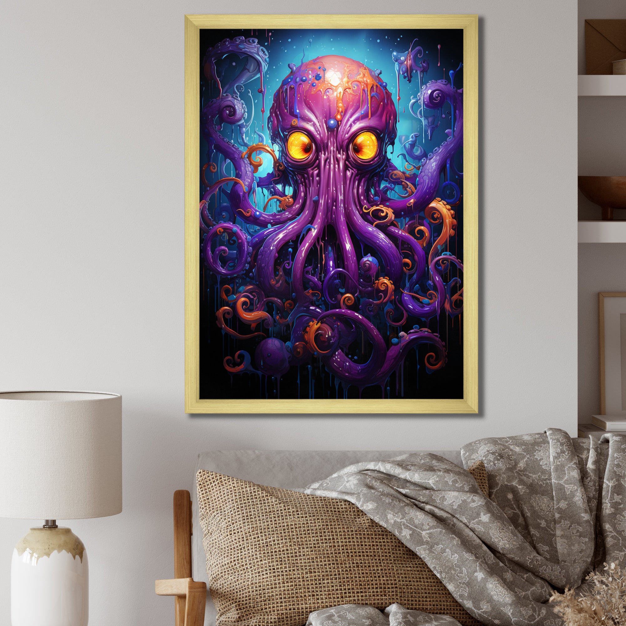 Purple Animal Electric Octopus Drips - Octopus Wall Decor