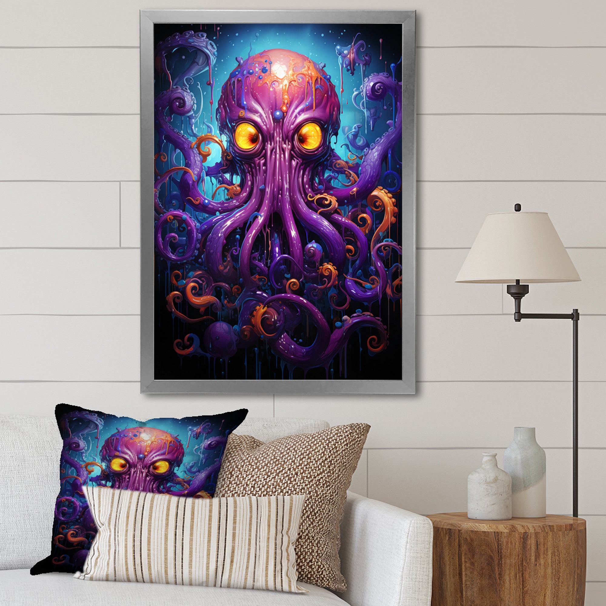 Purple Animal Electric Octopus Drips - Octopus Wall Decor