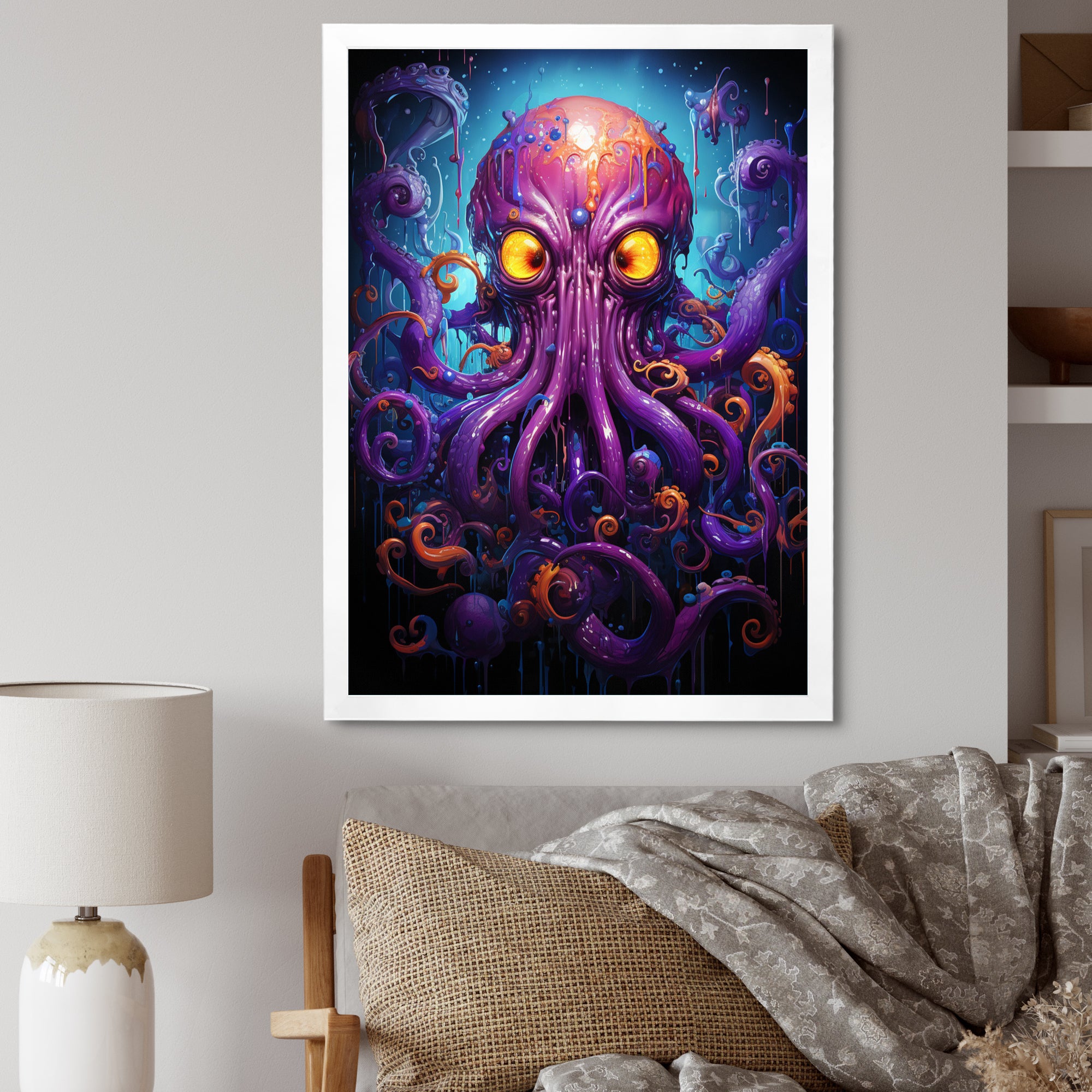 Purple Animal Electric Octopus Drips - Octopus Wall Decor