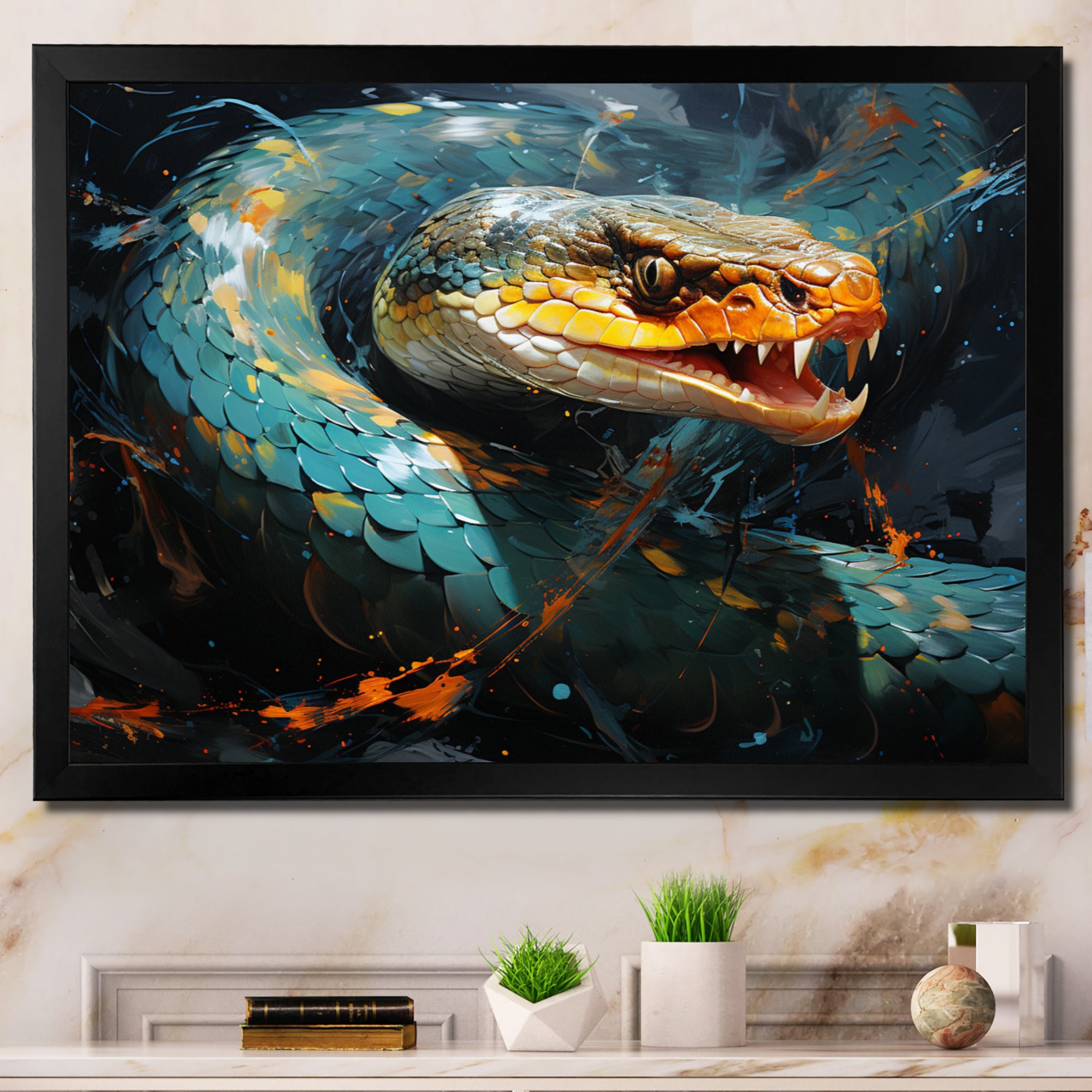Emerald Snake Intertwining - Teal Snake Wall Art