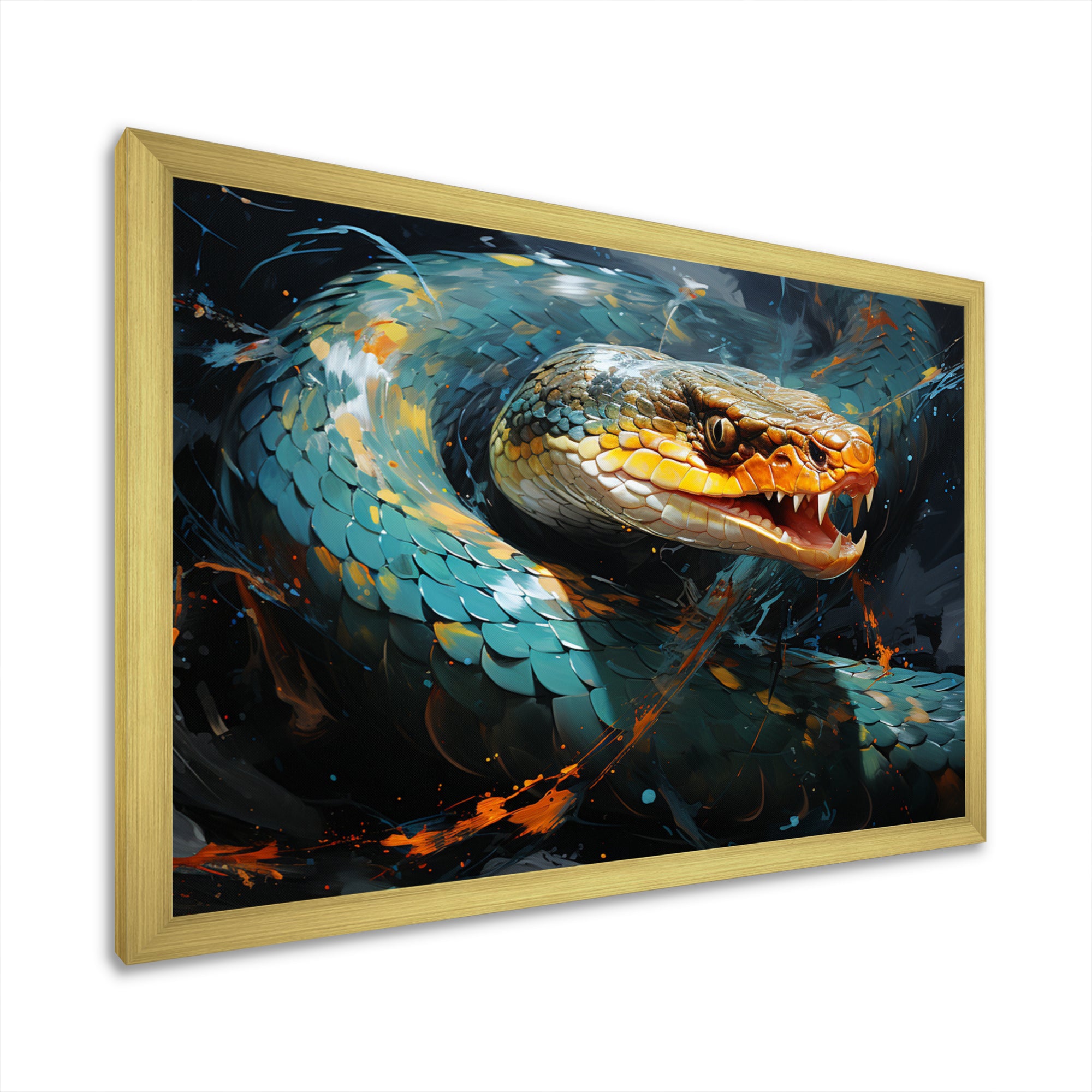 Emerald Snake Intertwining - Teal Snake Wall Art