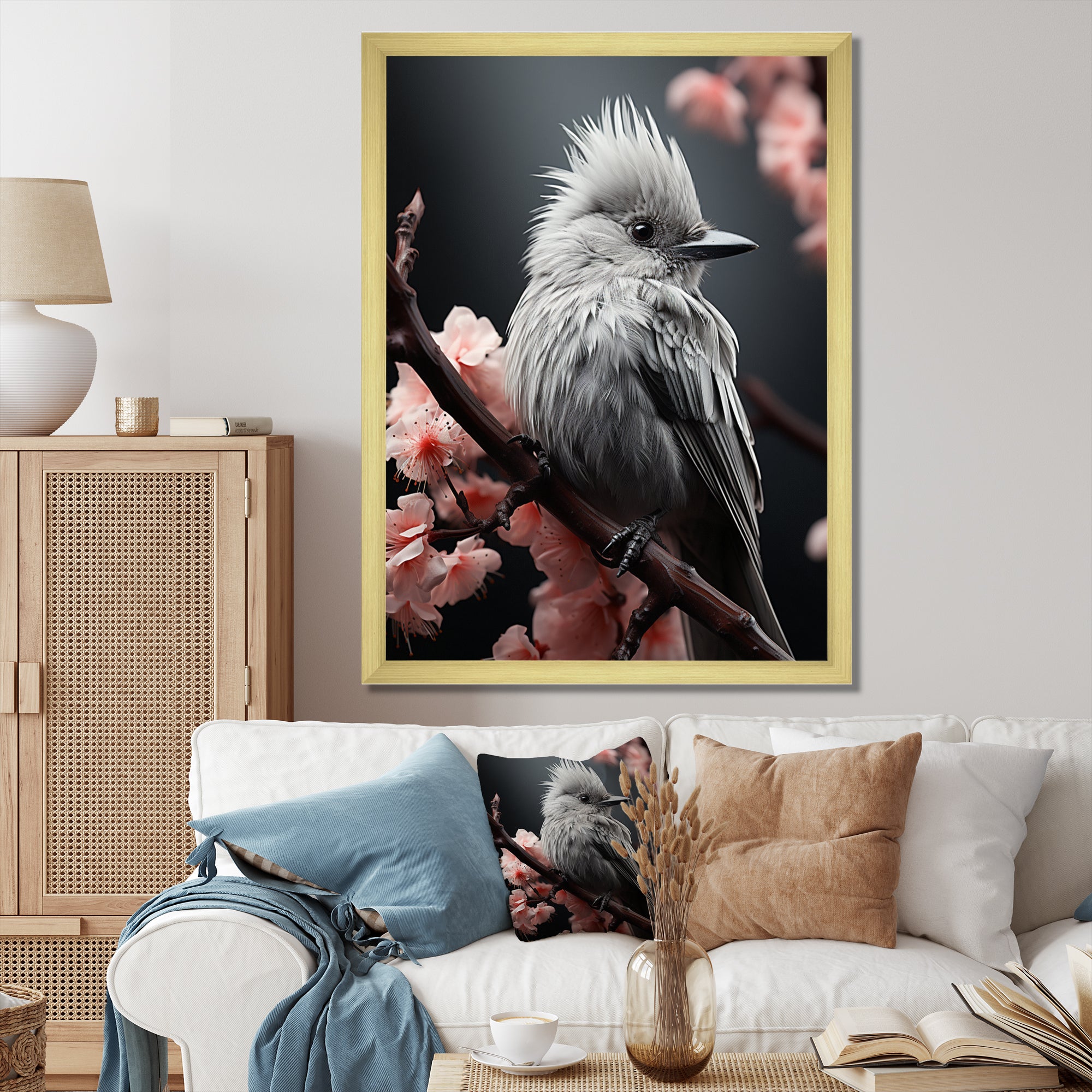 Grey Pink Animal Bird - Bird Floral Wall Decor
