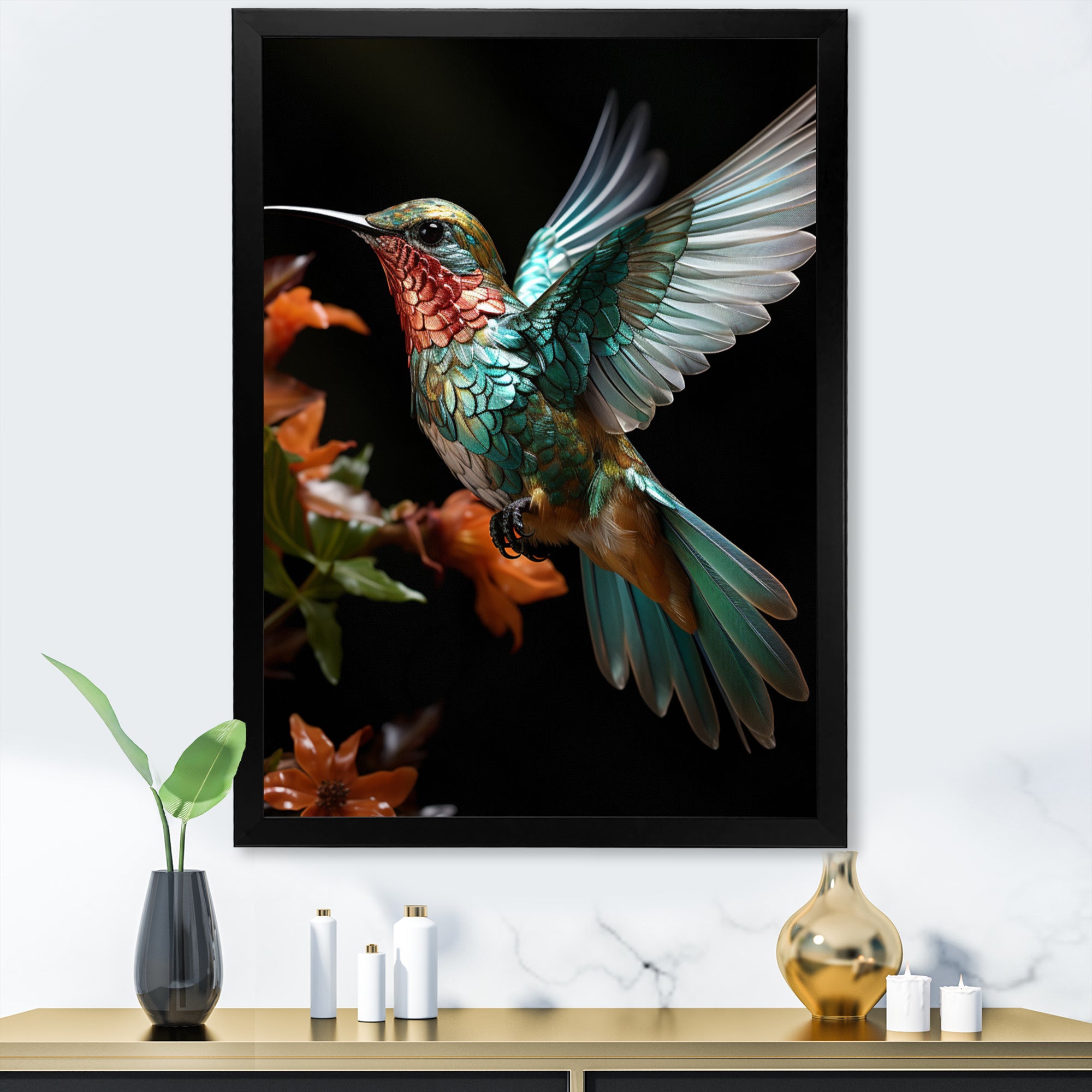 Teal Orange Animal Hummingbird - Hummingbird Wall Decor