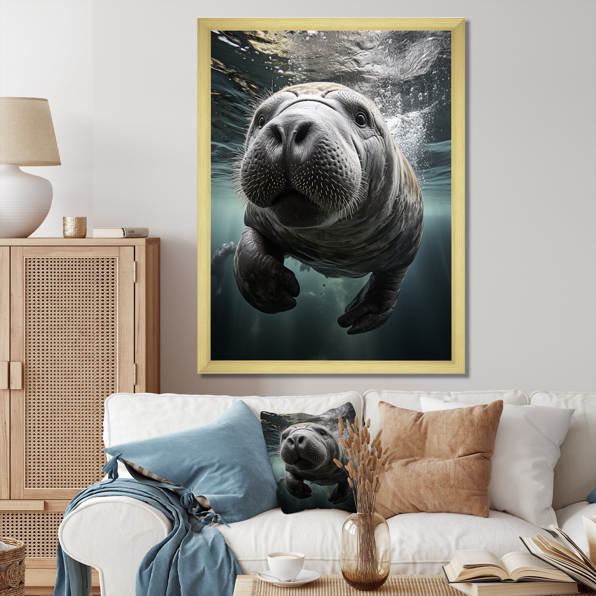 Grey Teal Animal Manatee - Manatee Wall Art Prints