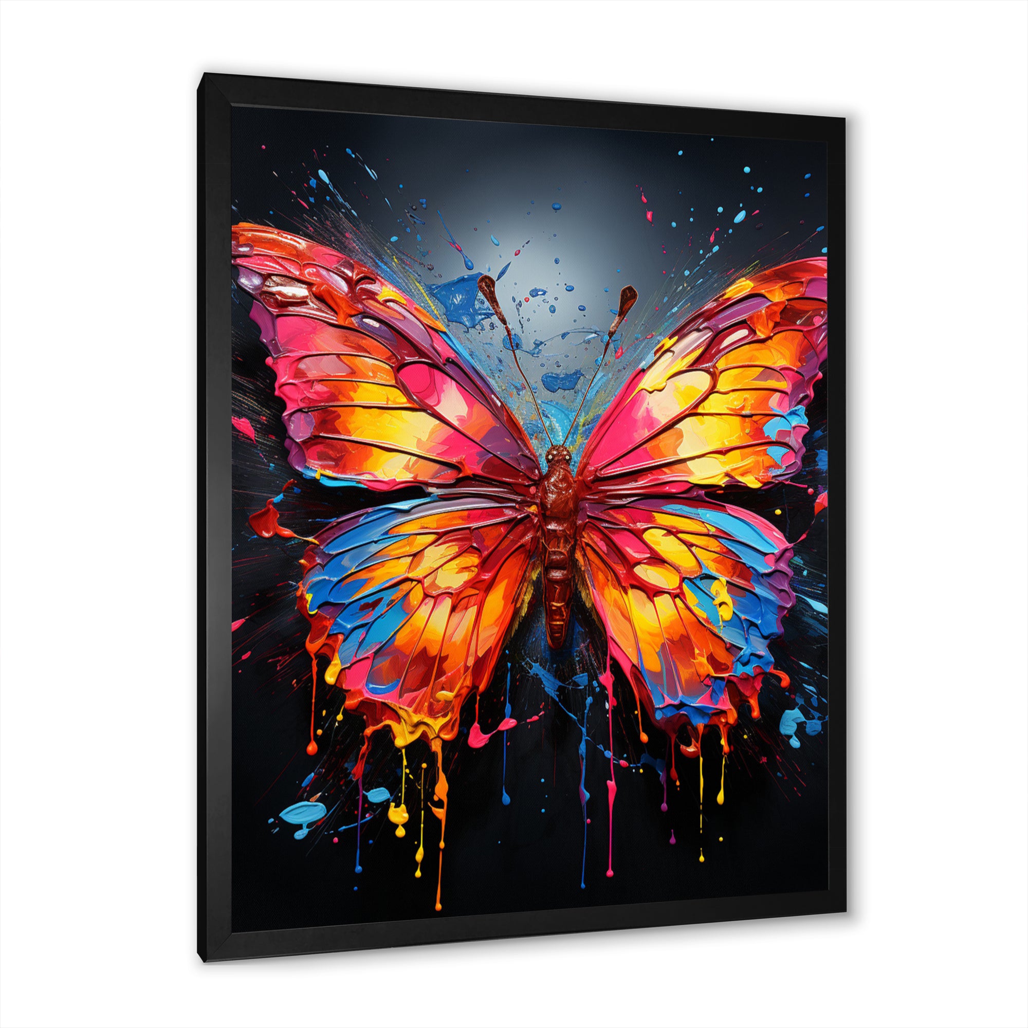 Coral Yellow Neon Butterfly Electric - Butterfly Framed Canvas Art