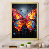 Coral Yellow Neon Butterfly Electric - Butterfly Framed Canvas Art