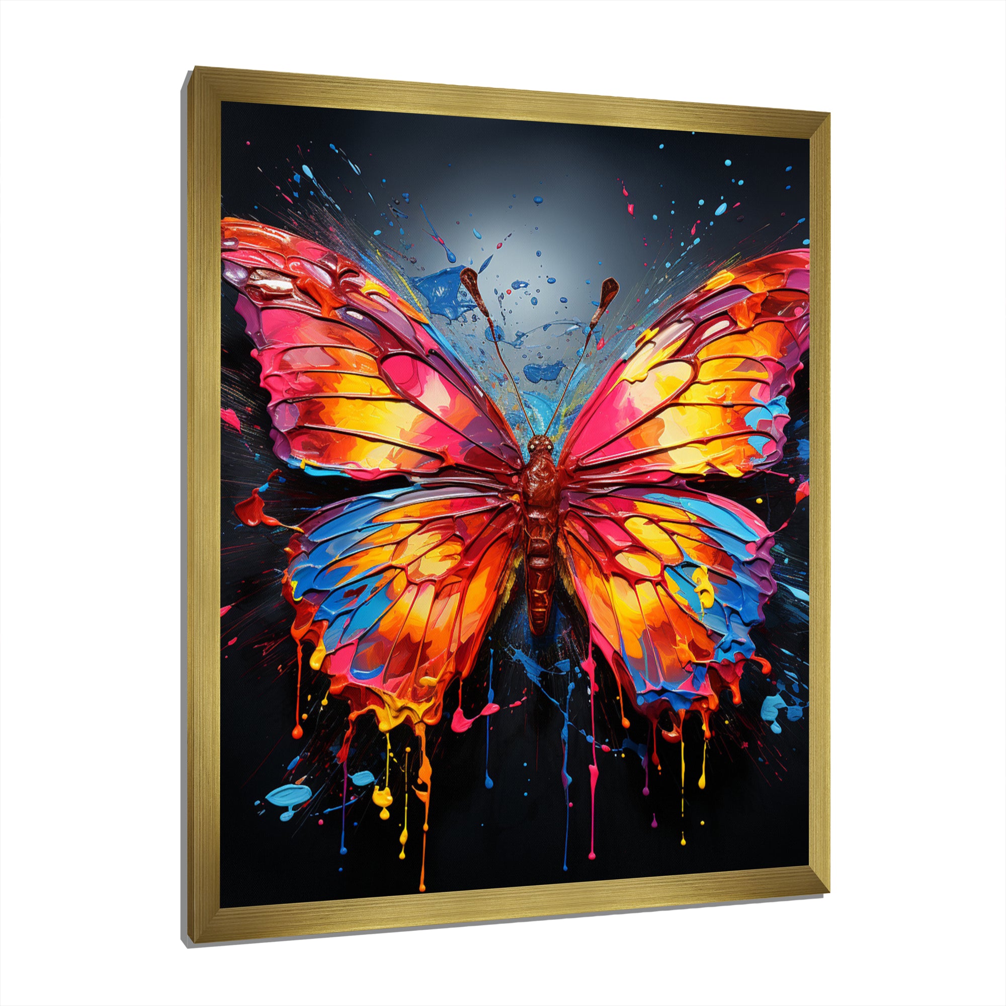 Coral Yellow Neon Butterfly Electric - Butterfly Framed Canvas Art