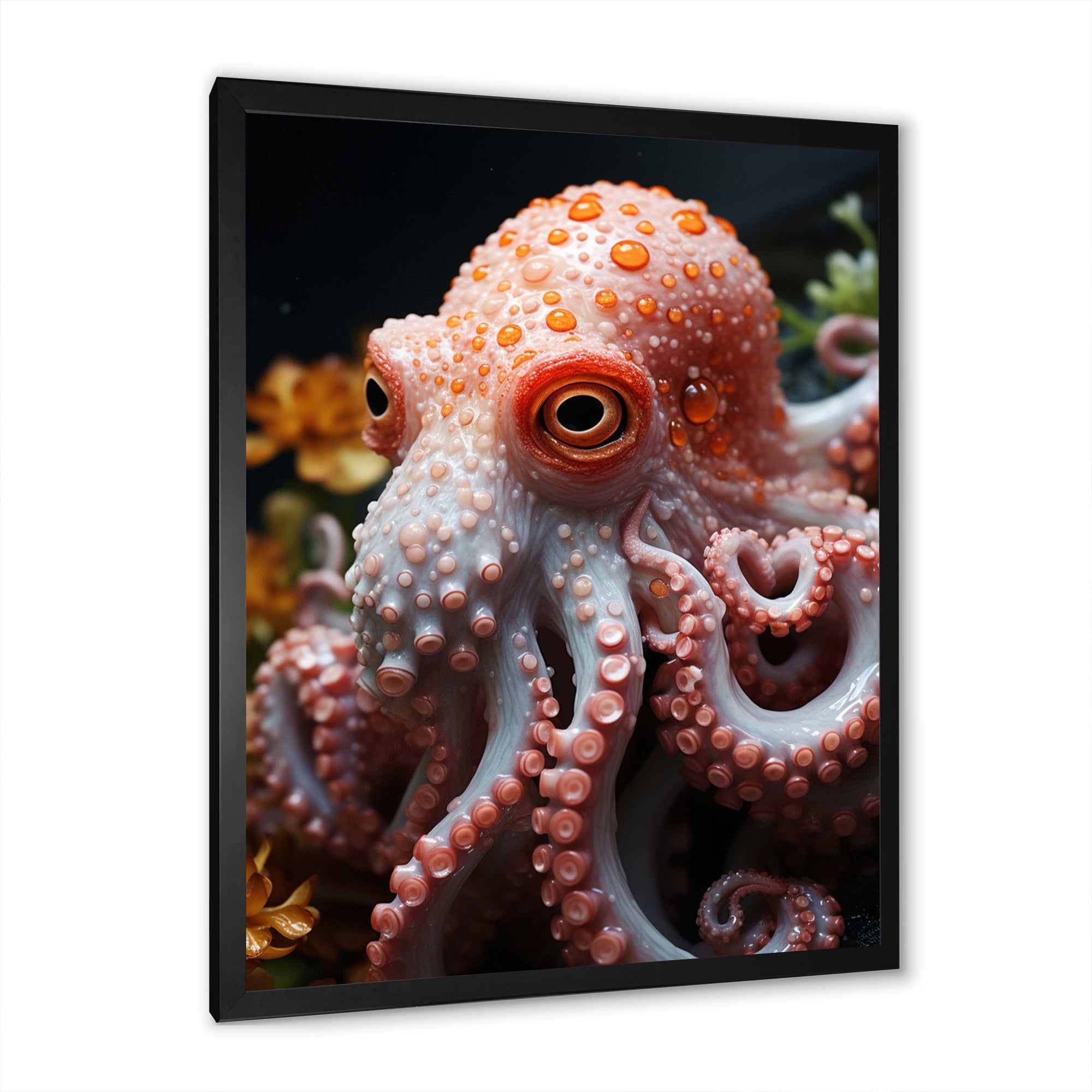 Coral Octopus Lunar Reflections - Octopus Living Room Wall Art