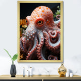 Coral Octopus Lunar Reflections - Octopus Living Room Wall Art