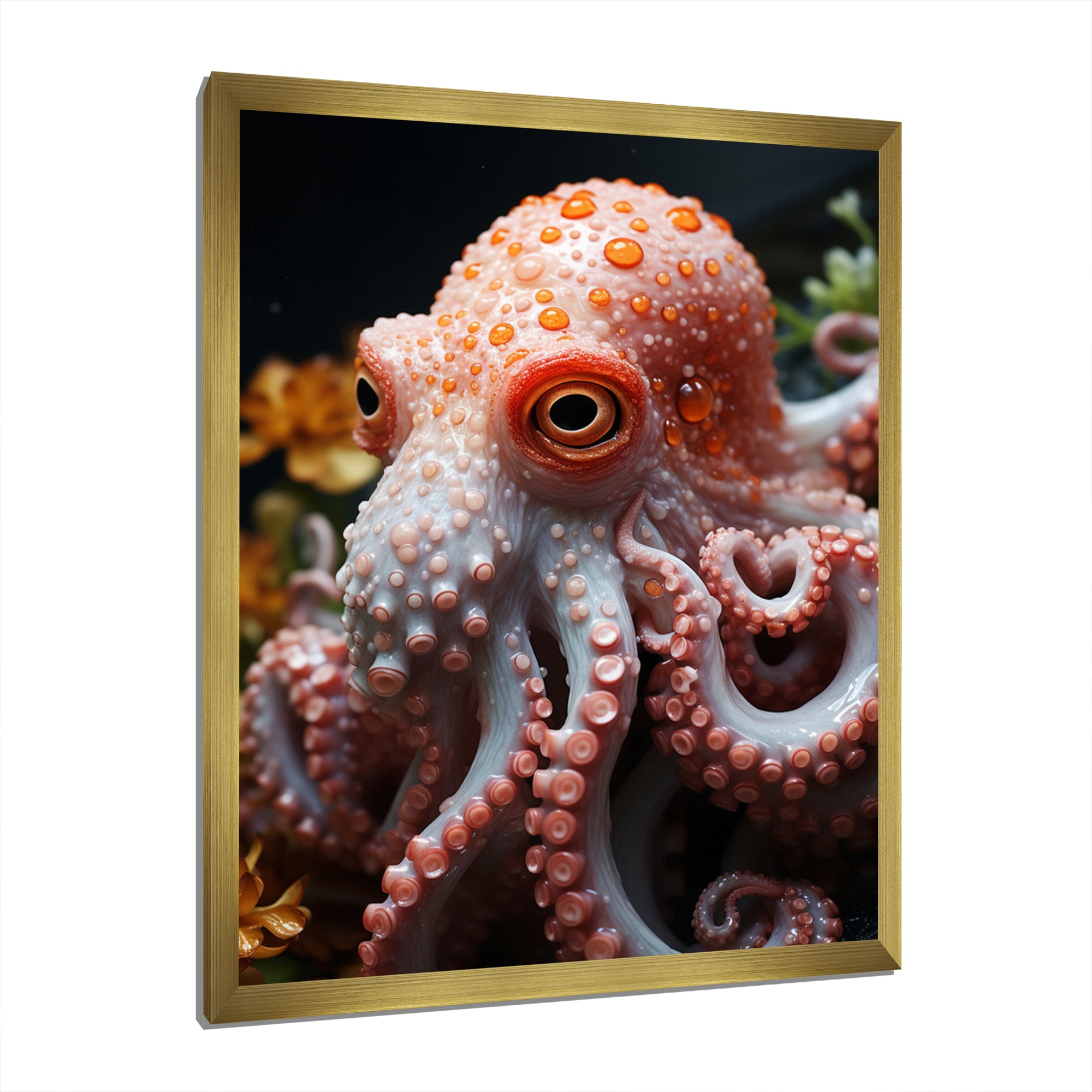 Coral Octopus Lunar Reflections - Octopus Living Room Wall Art