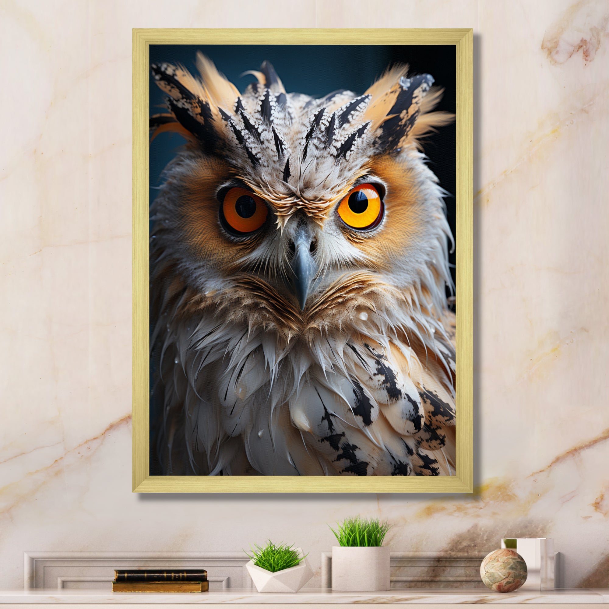 White Yellow Animal Owl - Owl Bedroom Wall Art