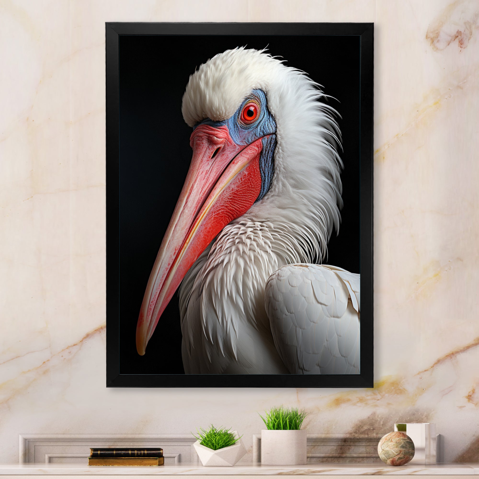 Coral White Animal Pelican Portrait - Pelican Wall Art Prints