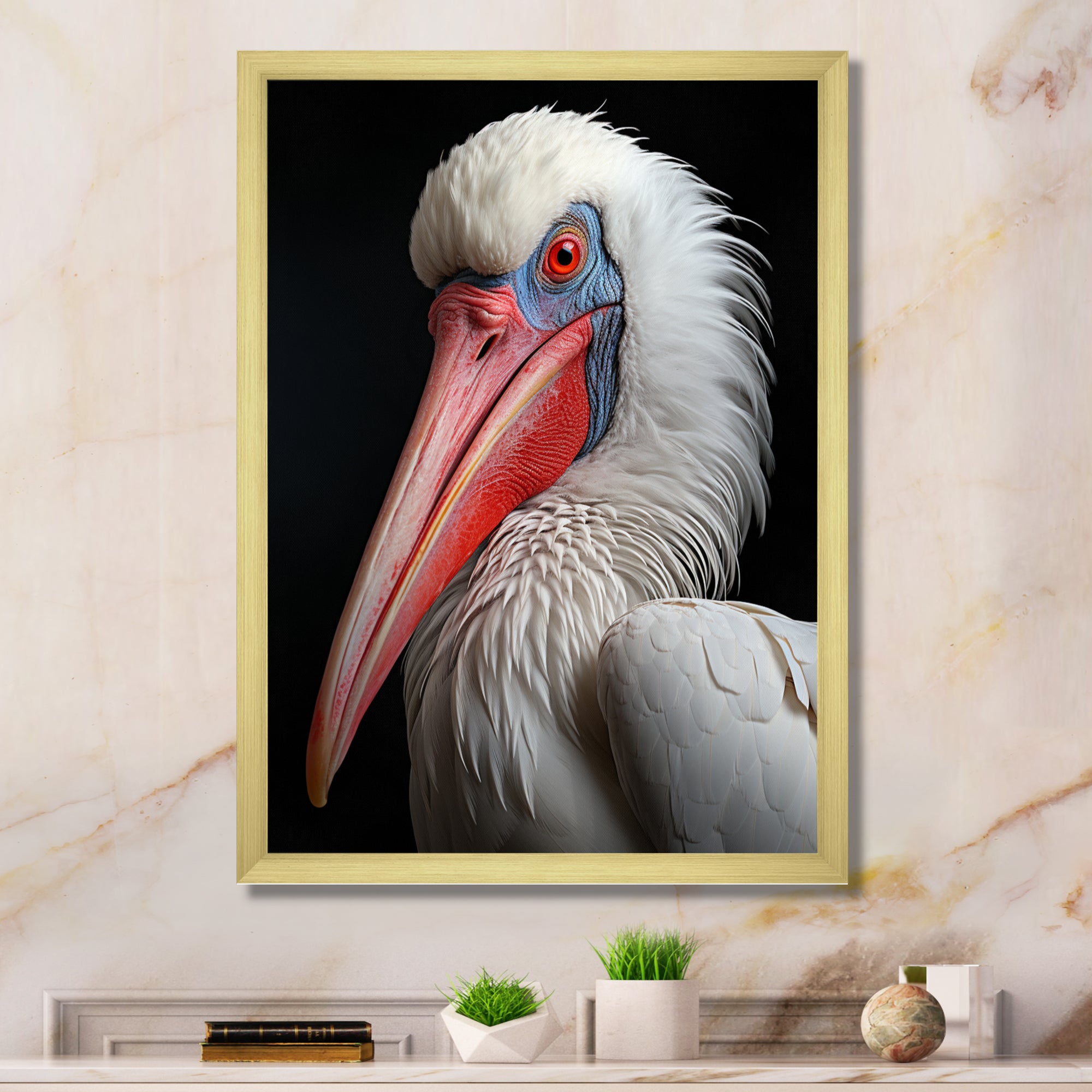 Coral White Animal Pelican Portrait - Pelican Wall Art Prints