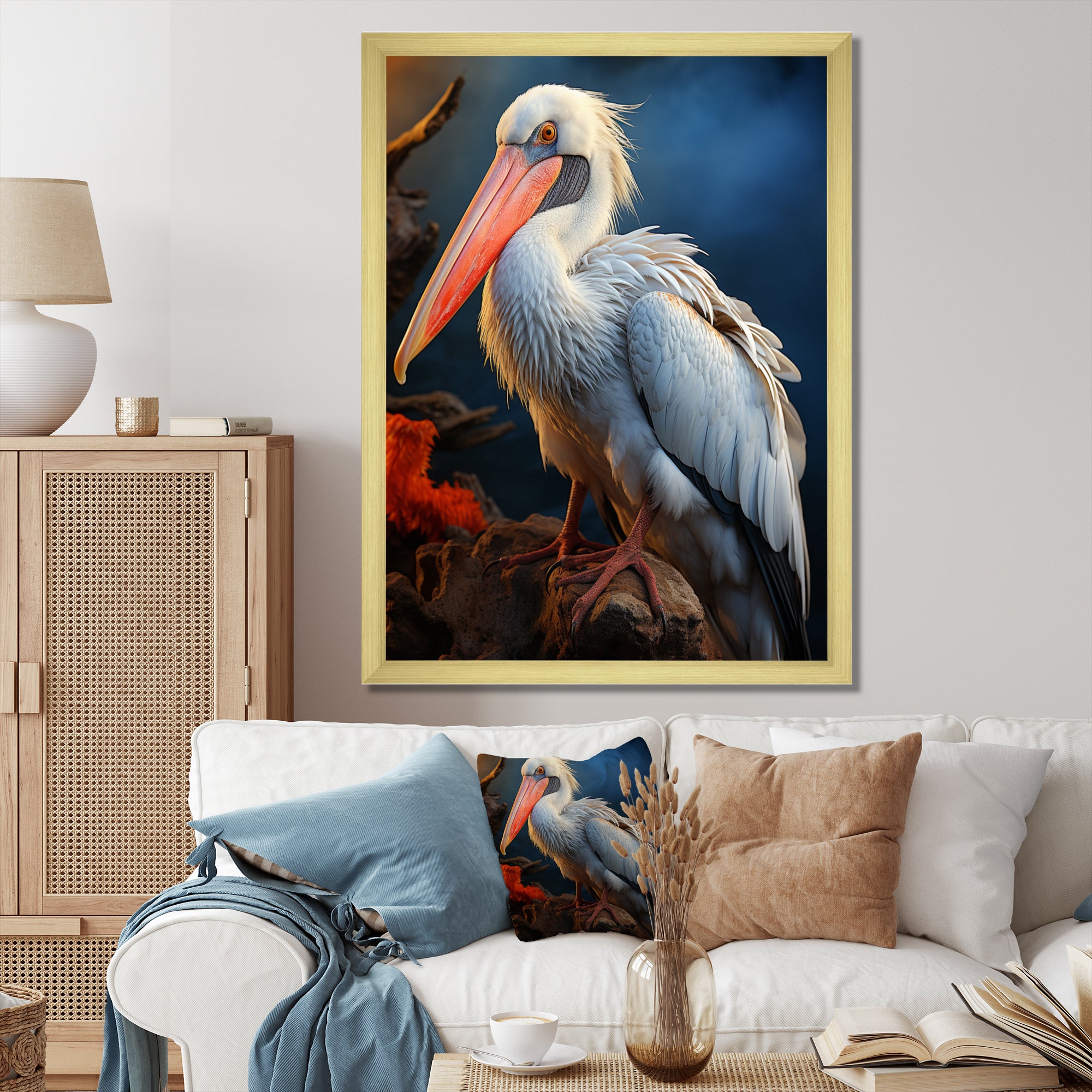 Coral White Animal Pelican - Pelican Wall Art Prints