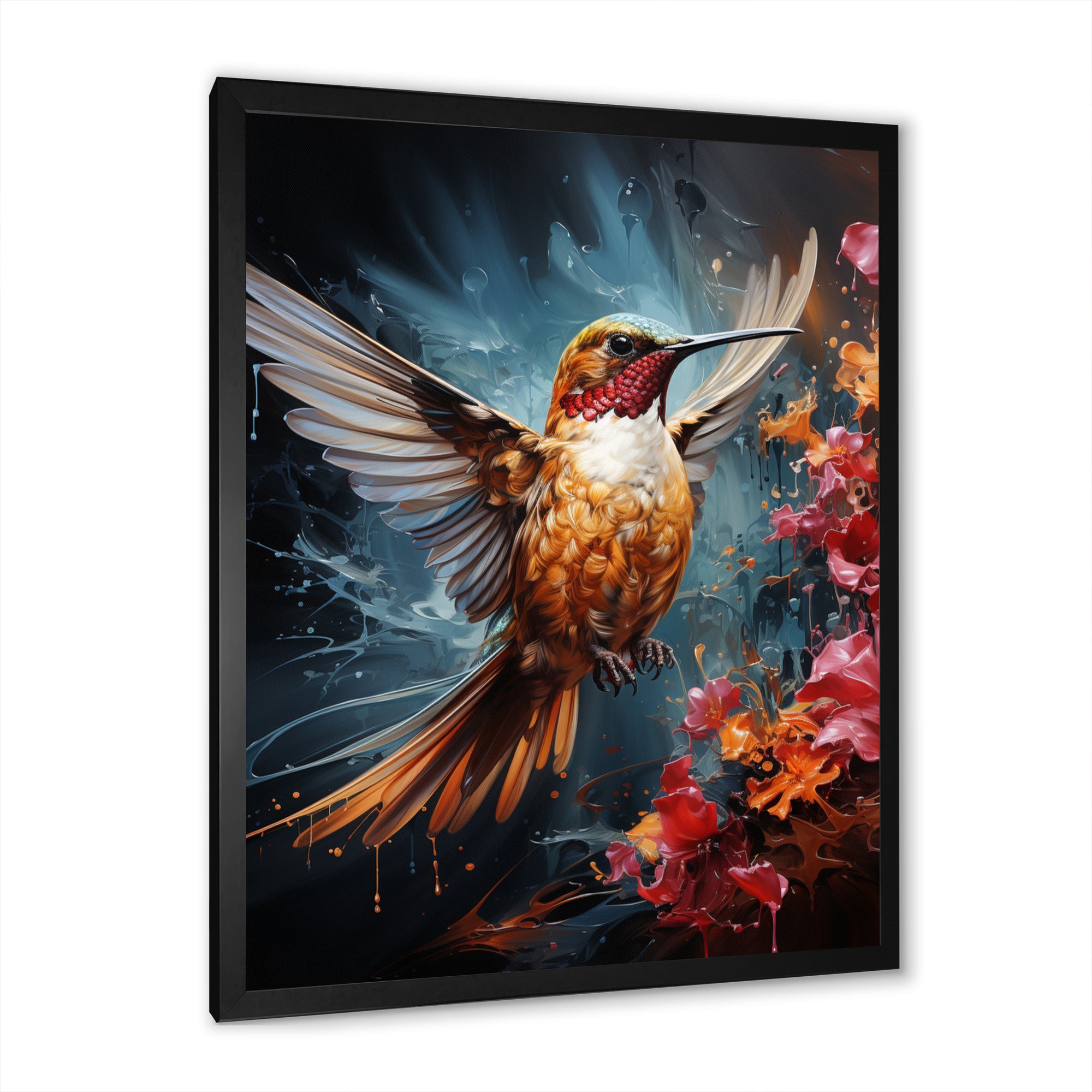 Teal Orange Animal Ruby Hummingbird Drips - Hummingbird Home Decor Art