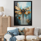 Gold Animal Turquoise Dragonfly Drips - Dragonfly Framed Canvas Art