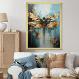 Gold Animal Turquoise Dragonfly Drips - Dragonfly Framed Canvas Art