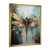 Gold Animal Turquoise Dragonfly Drips - Dragonfly Framed Canvas Art
