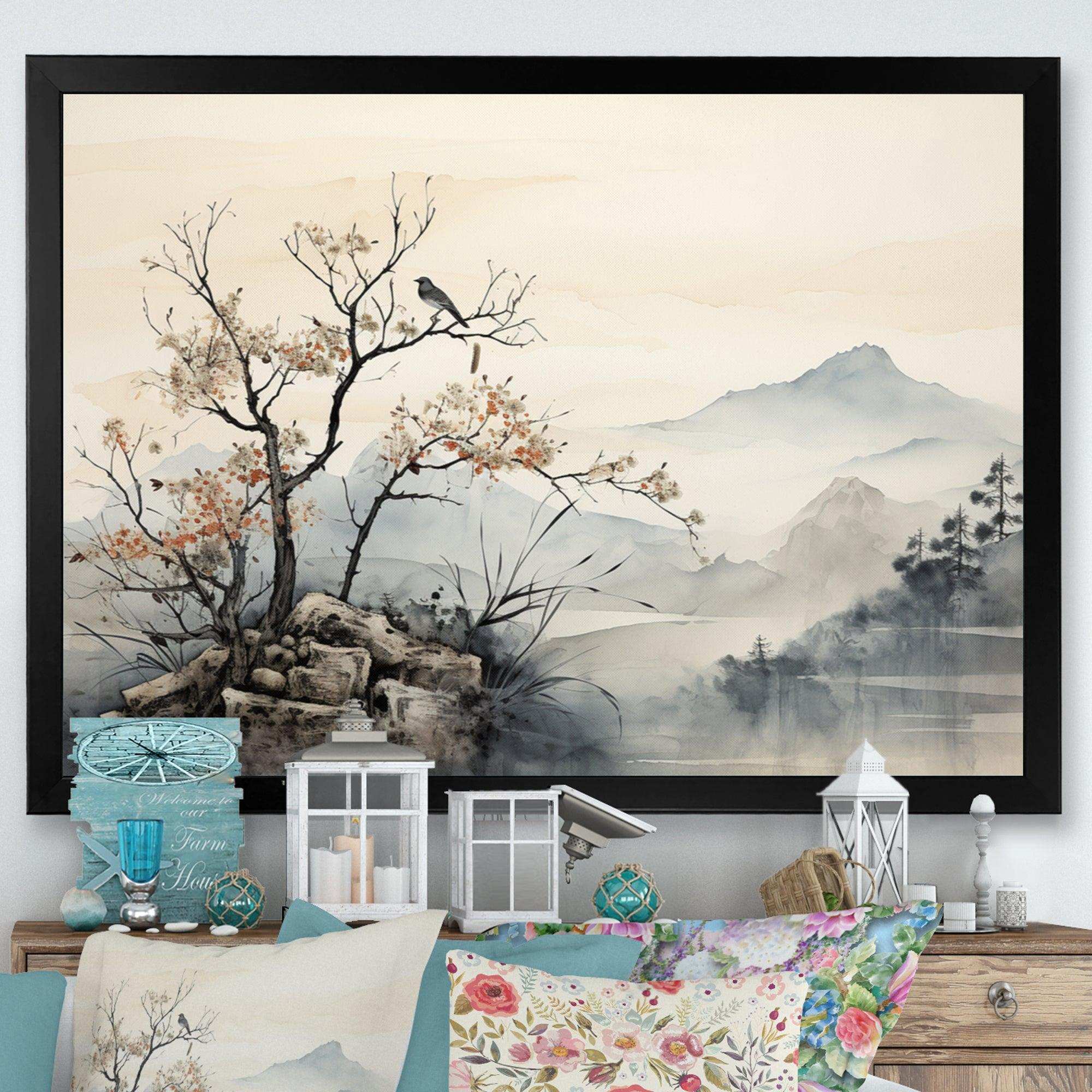 Asian Art Sumi Bird Serenity XVI - People Canvas Wall Art
