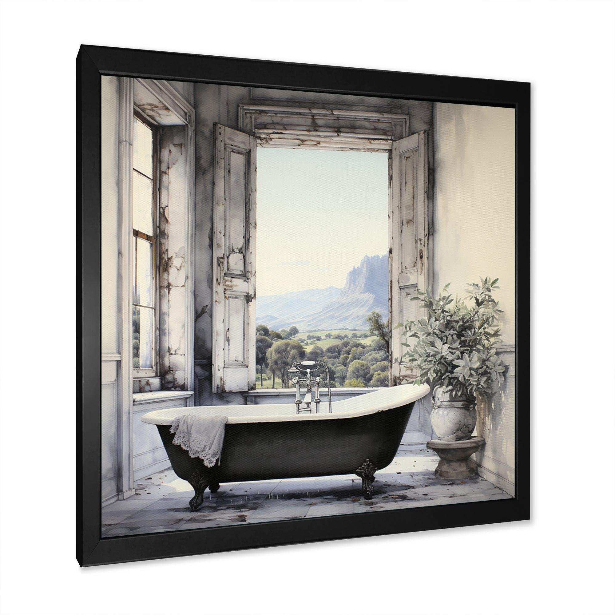 Bath Monochrome Of Tranquility I - Illustration Canvas Wall Art