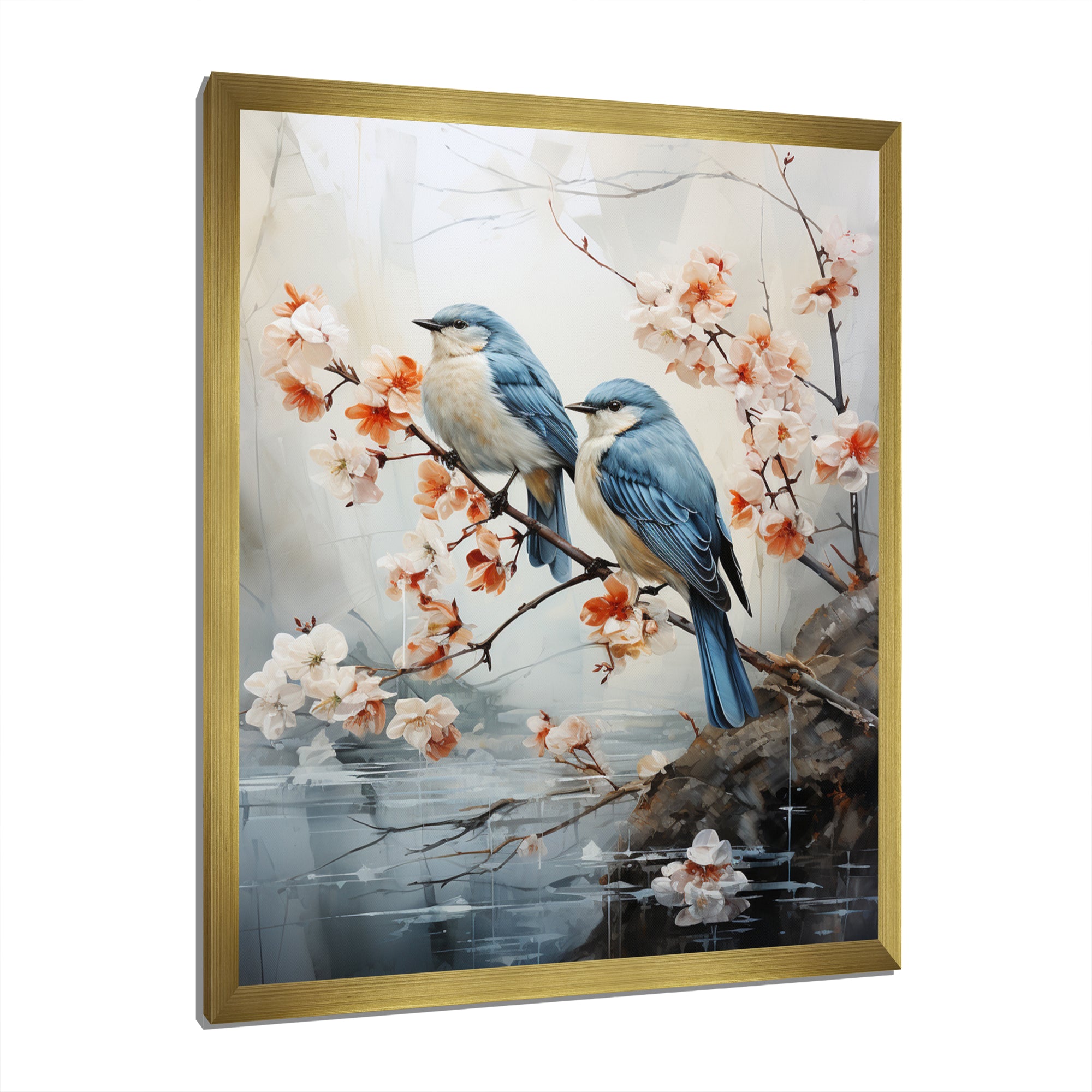 River Cascades and Birds - Blue Bird Floral Wall Art