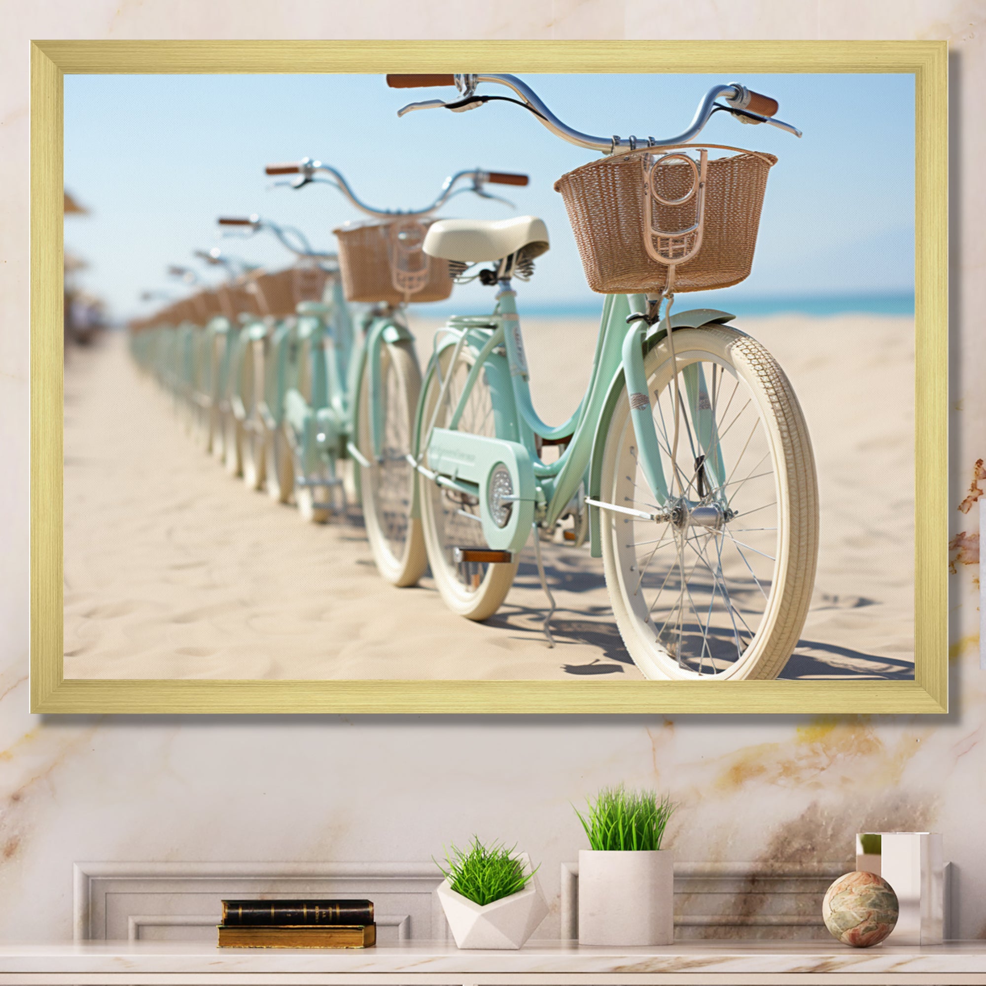 Bicycle Tranquil Pedaling By The Beach I - Bicycle Canvas Wall Art