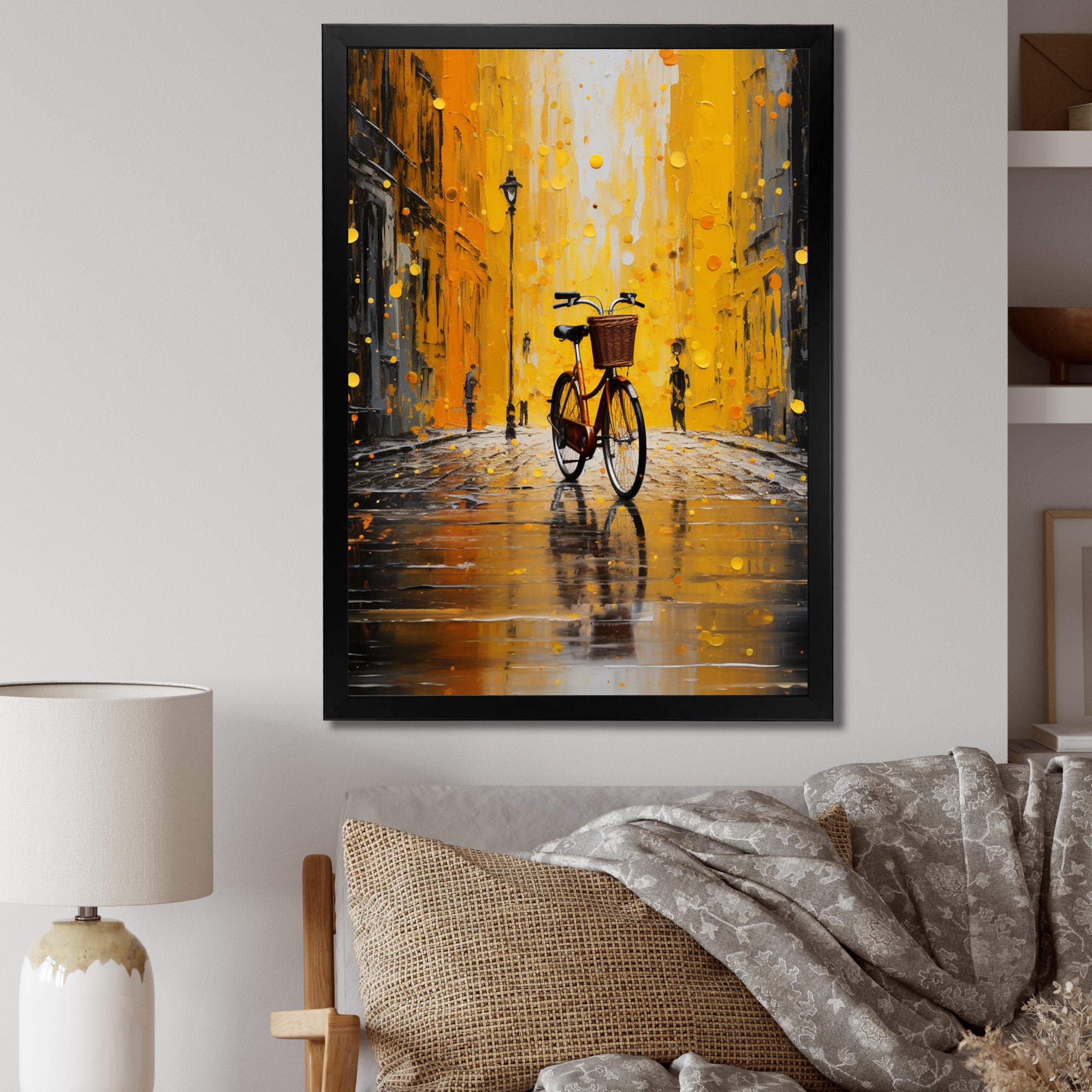 Bicycle Urban Rhythm Pointillism - Bicycle Canvas Wall Art